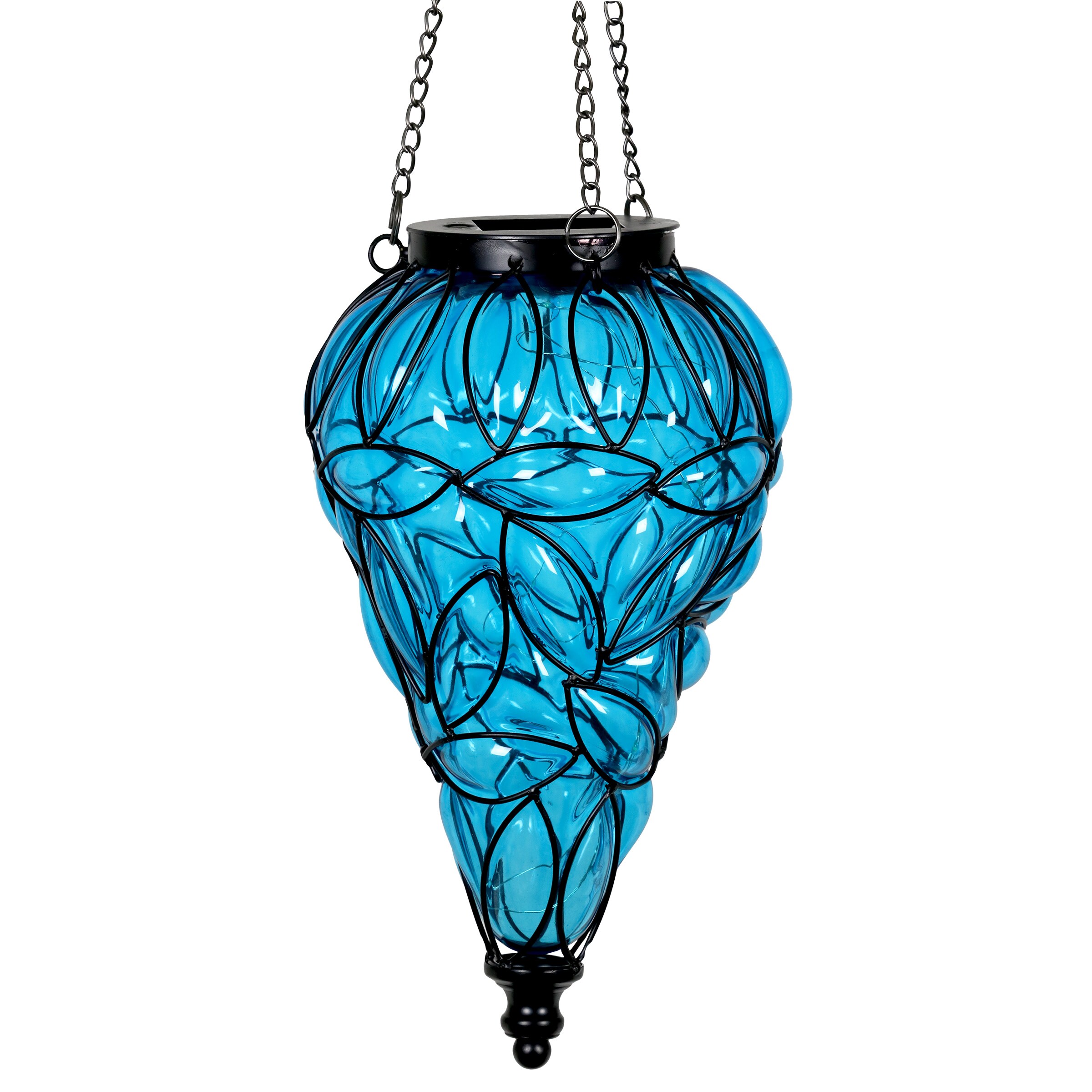 Exhart 7-in x 24-in Blue Metal Solar Outdoor Decorative Lantern in the ...