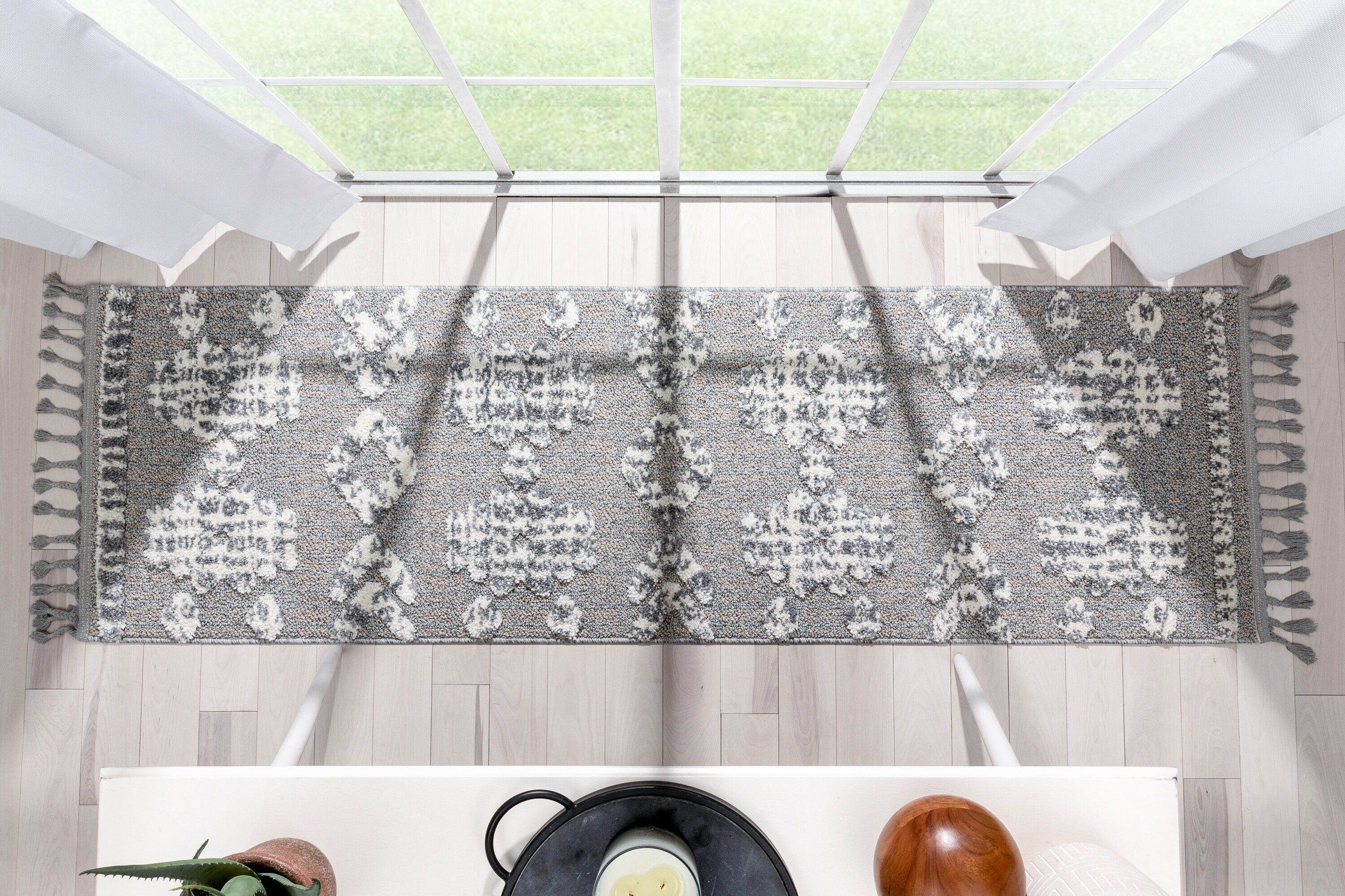 Ivory Geometric Synthetic Reversible Runner Rug