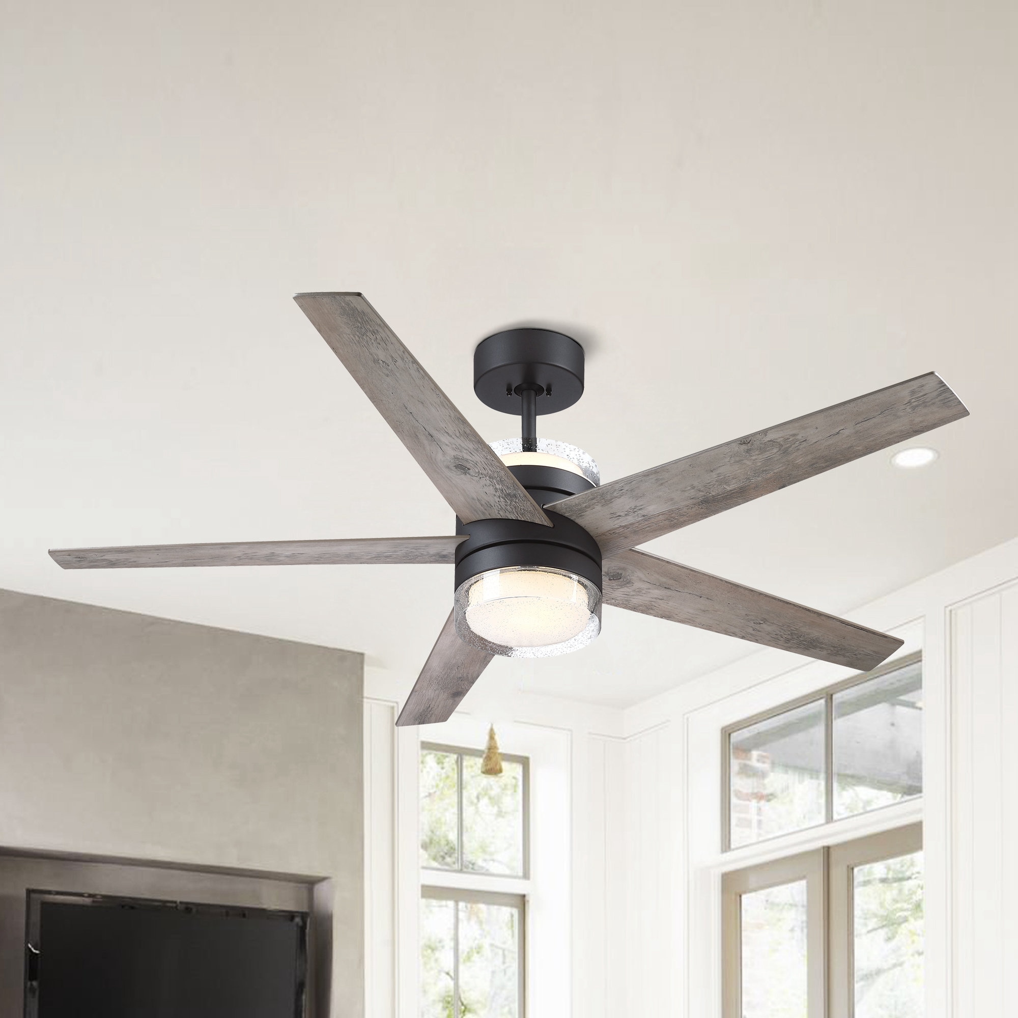Parrot Uncle BBCF575GRT 52-in Graphite with Weathered Oak Wood Blades Integrated LED Indoor Ceiling Fan with Light and Remote (5-Blade)