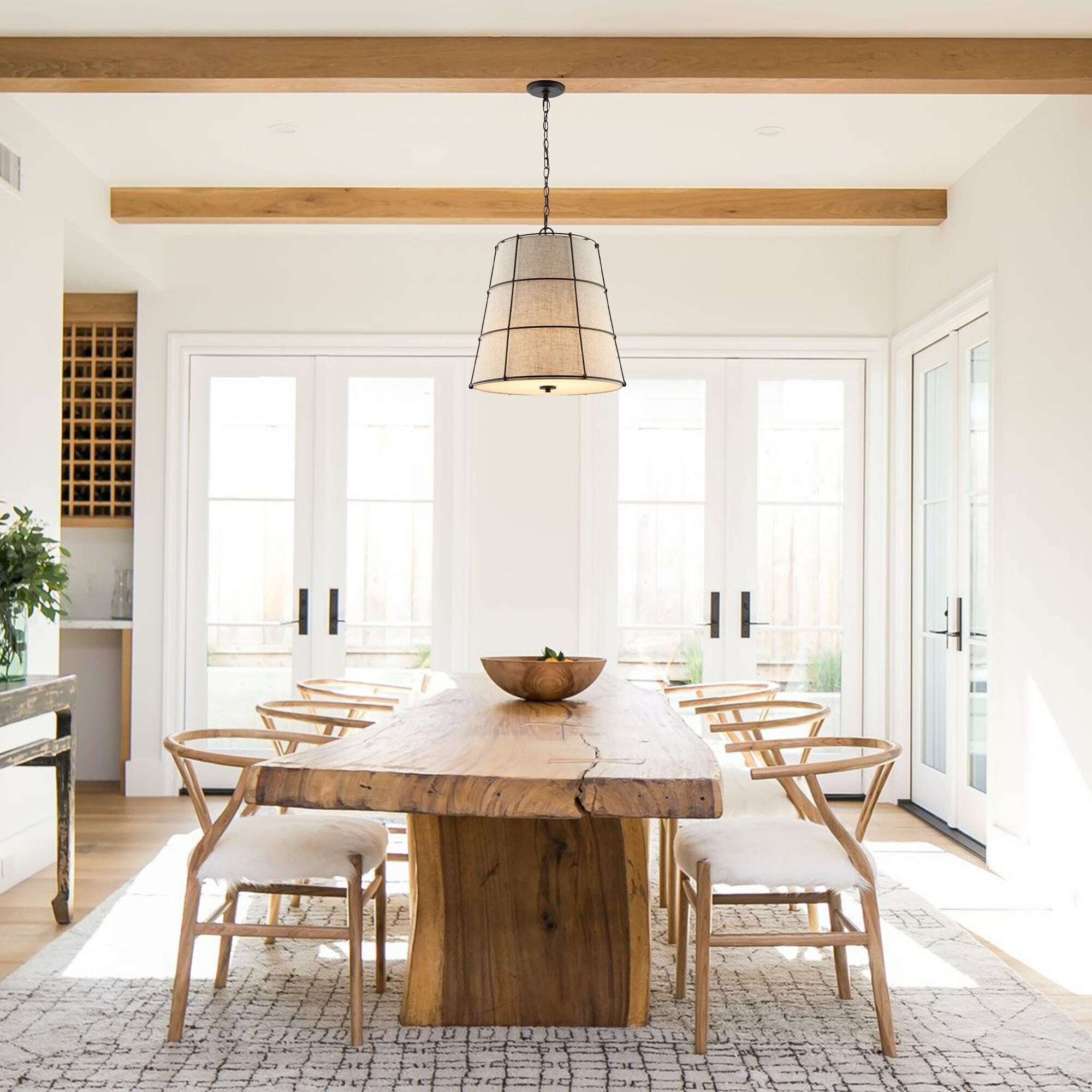 Silas 19" Black and Beige Rustic Farmhouse LED Pendant