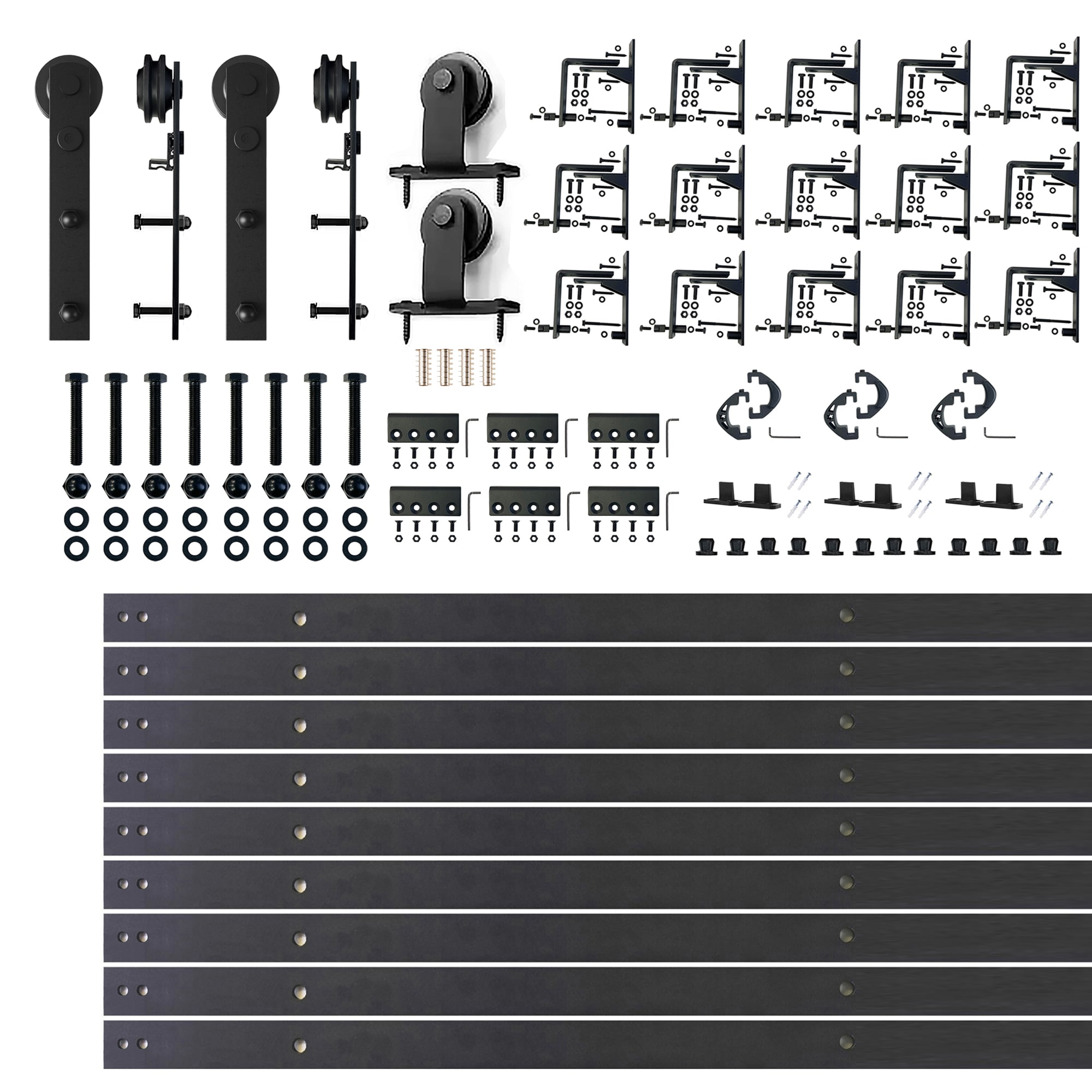 HOMACER ZTDZ7TGH240C 240-in Rustic black Black Indoor J-strap Triple bypass Barn door hardware kit