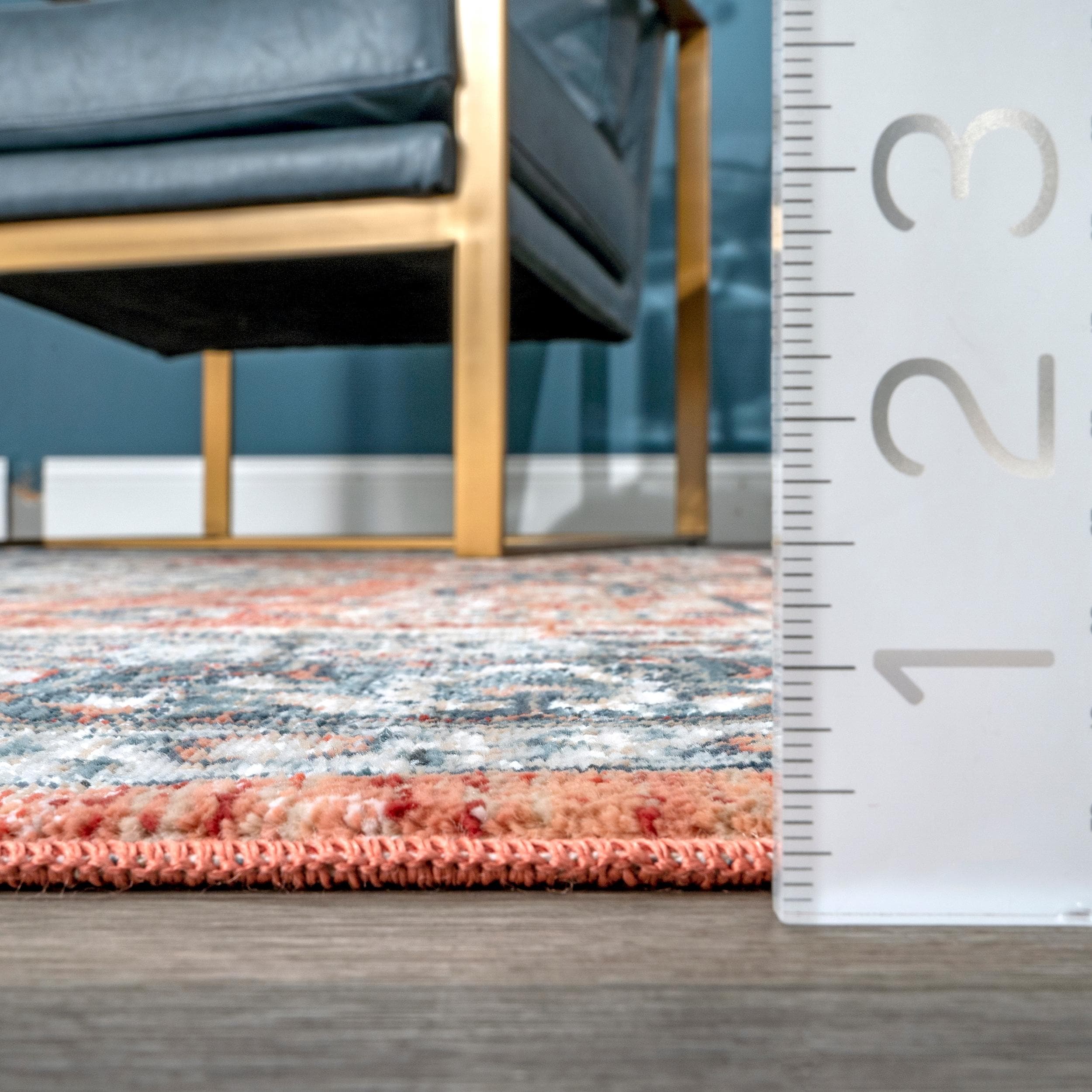 Zara Blue and Rust Synthetic Oval Medallion Area Rug 5' x 8'