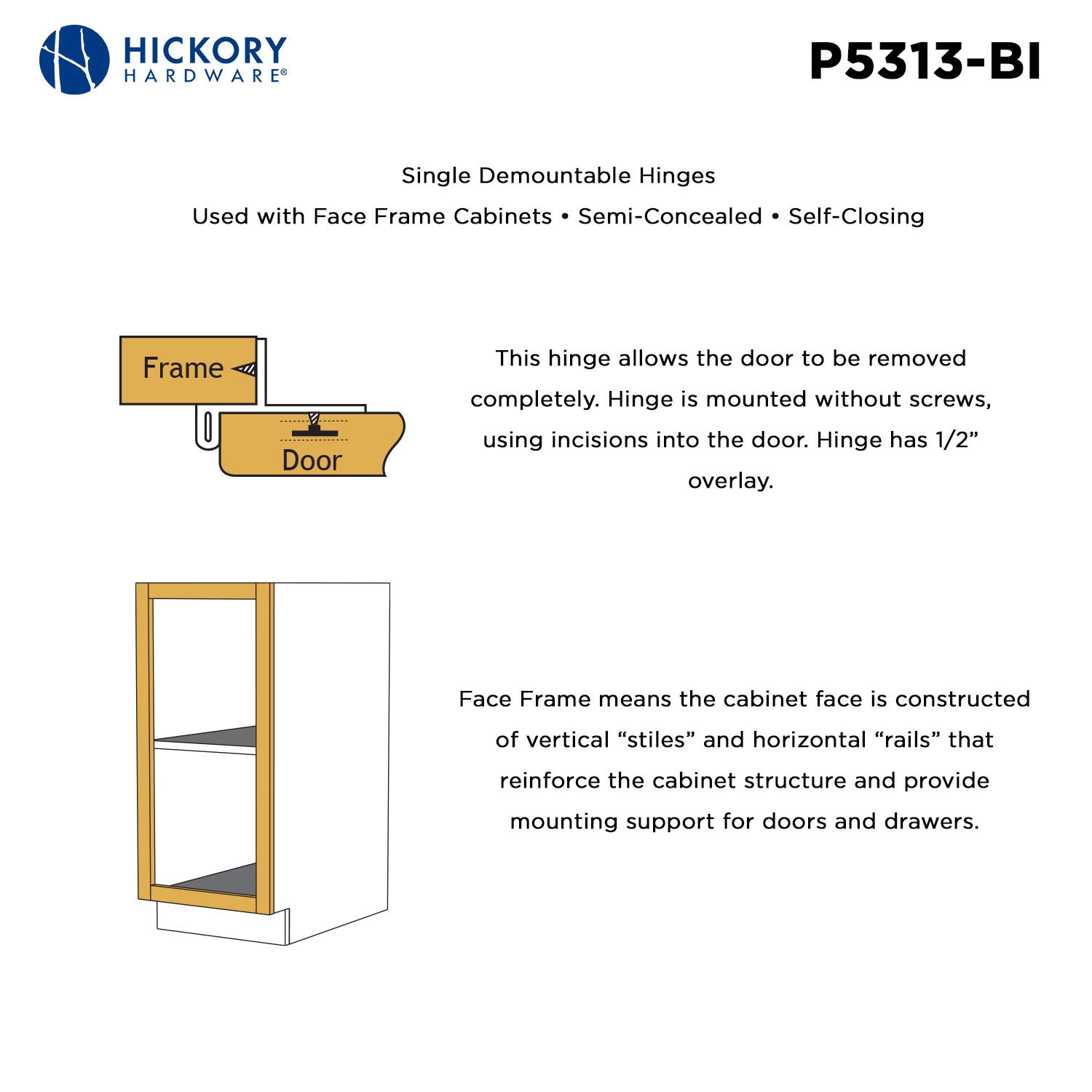 Hickory Hardware P5313-BI Cabinet-Hinges - View #4
