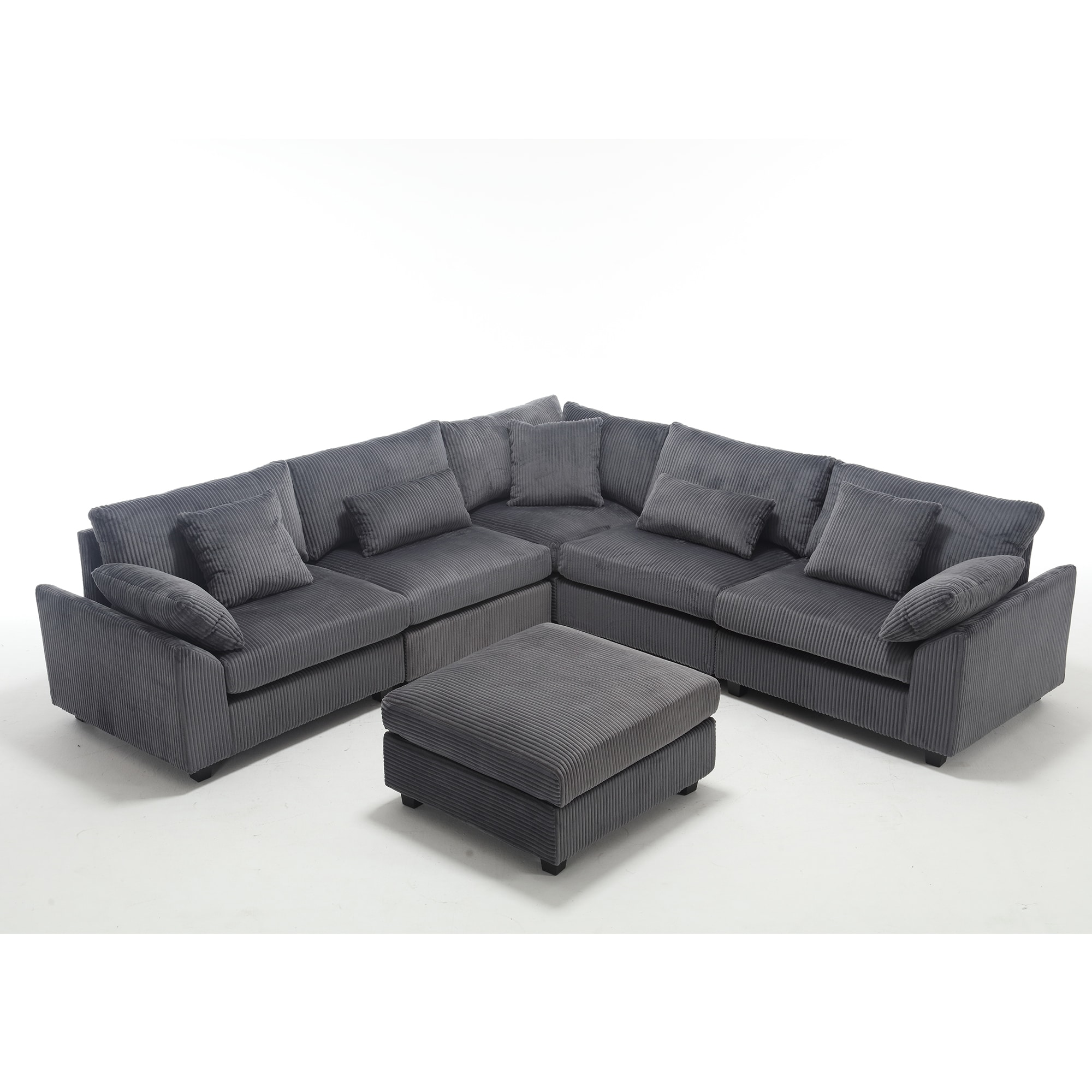 Sumyeg WF-SF8104 Corduroy Upholstered Deep Seat Comfy Sofa for Living Room Modern 8 -Piece Corduroy Dark Gray Living Room Set