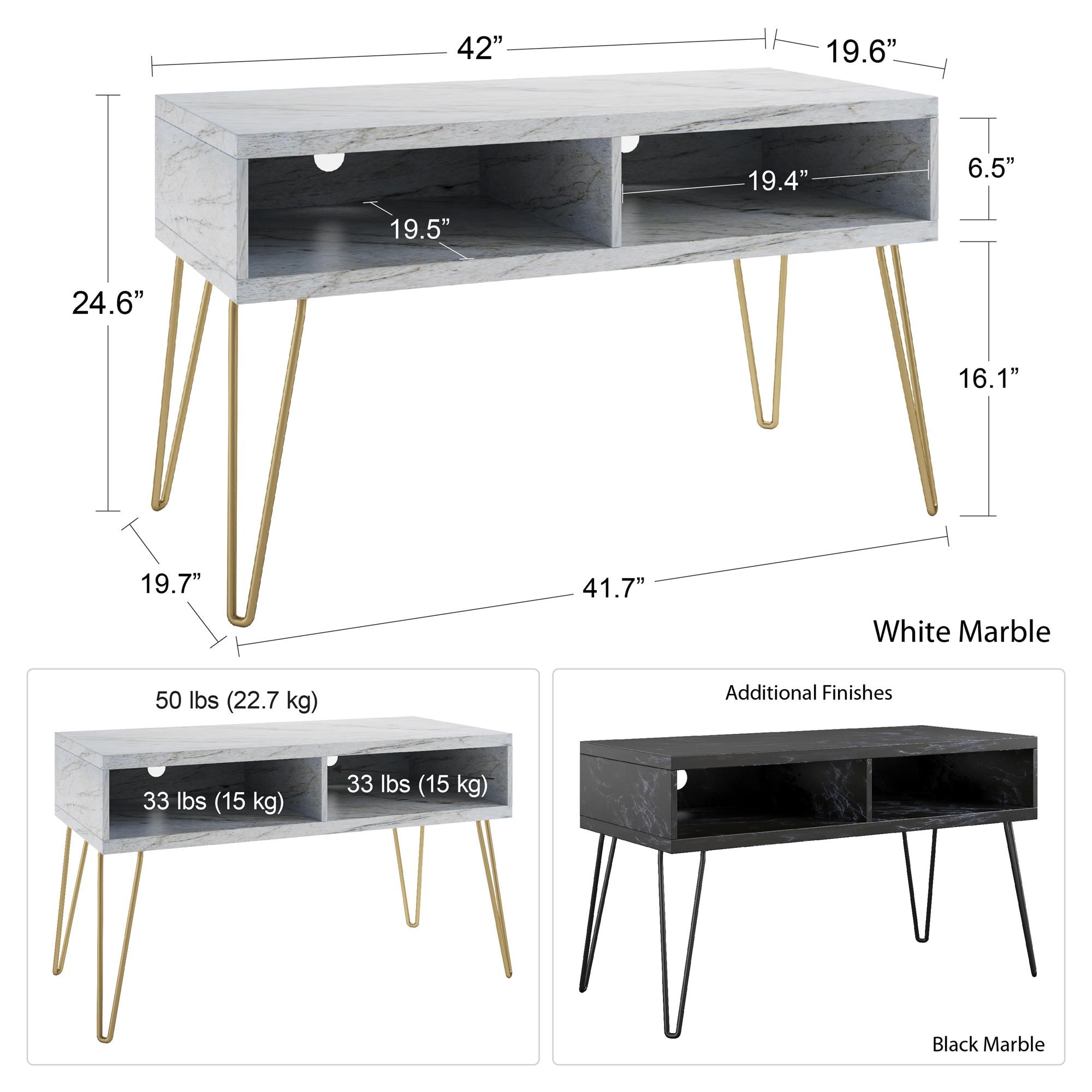 Athena 42'' Sleek Black Faux Marble TV Stand