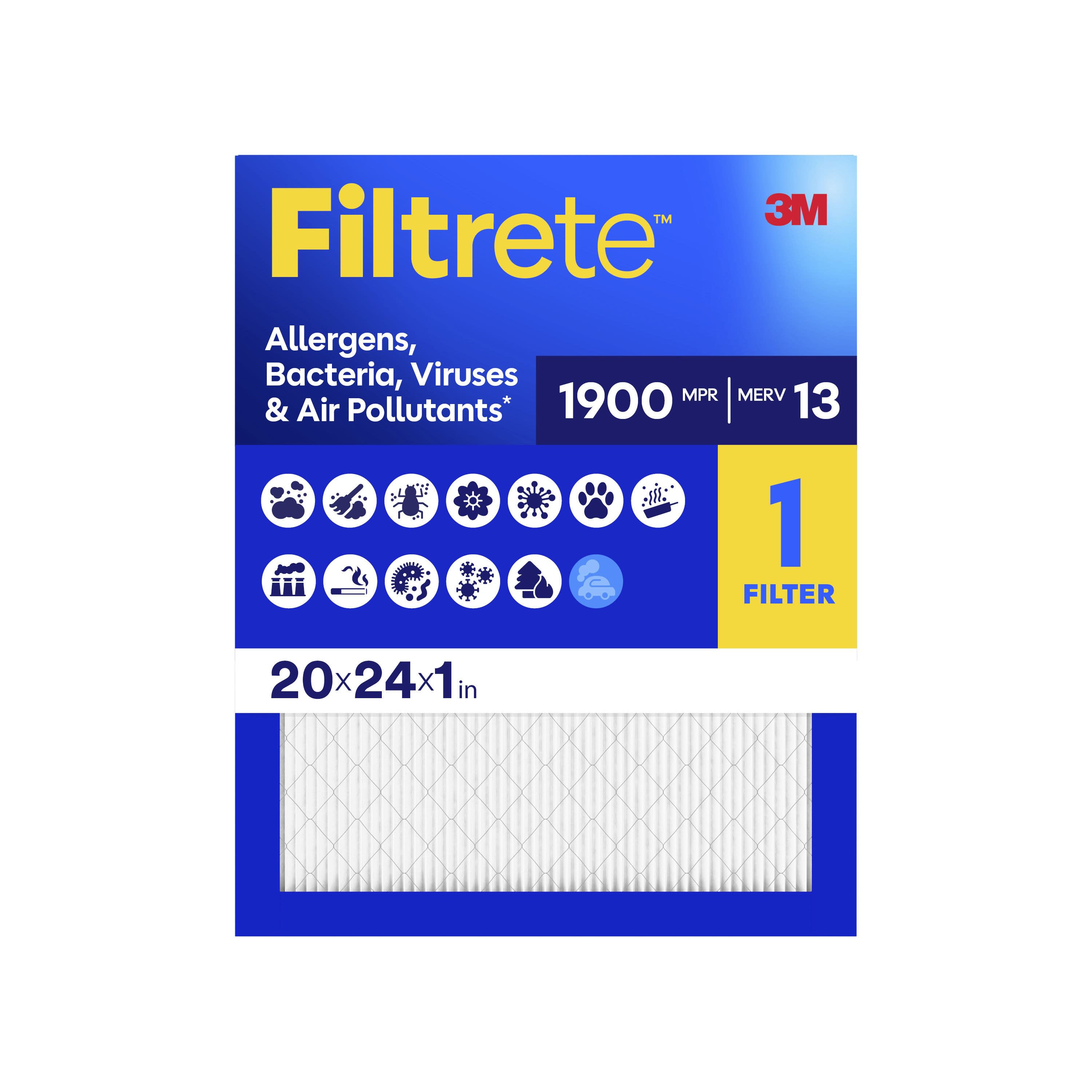 Filtrete 20 x 24 x 1 MERV 13 1900 MPR Premium Allergen, Bacteria and Virus Electrostatic Pleated Air Filter