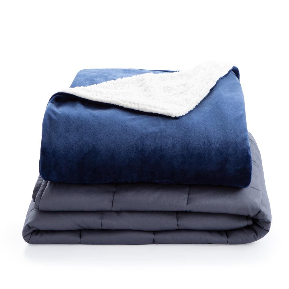 LUCID Comfort Collection LUCC6080NVISWBCV Fleece and Sherpa Navy and ivory 60-in x 80-in Fleece Blanket cover