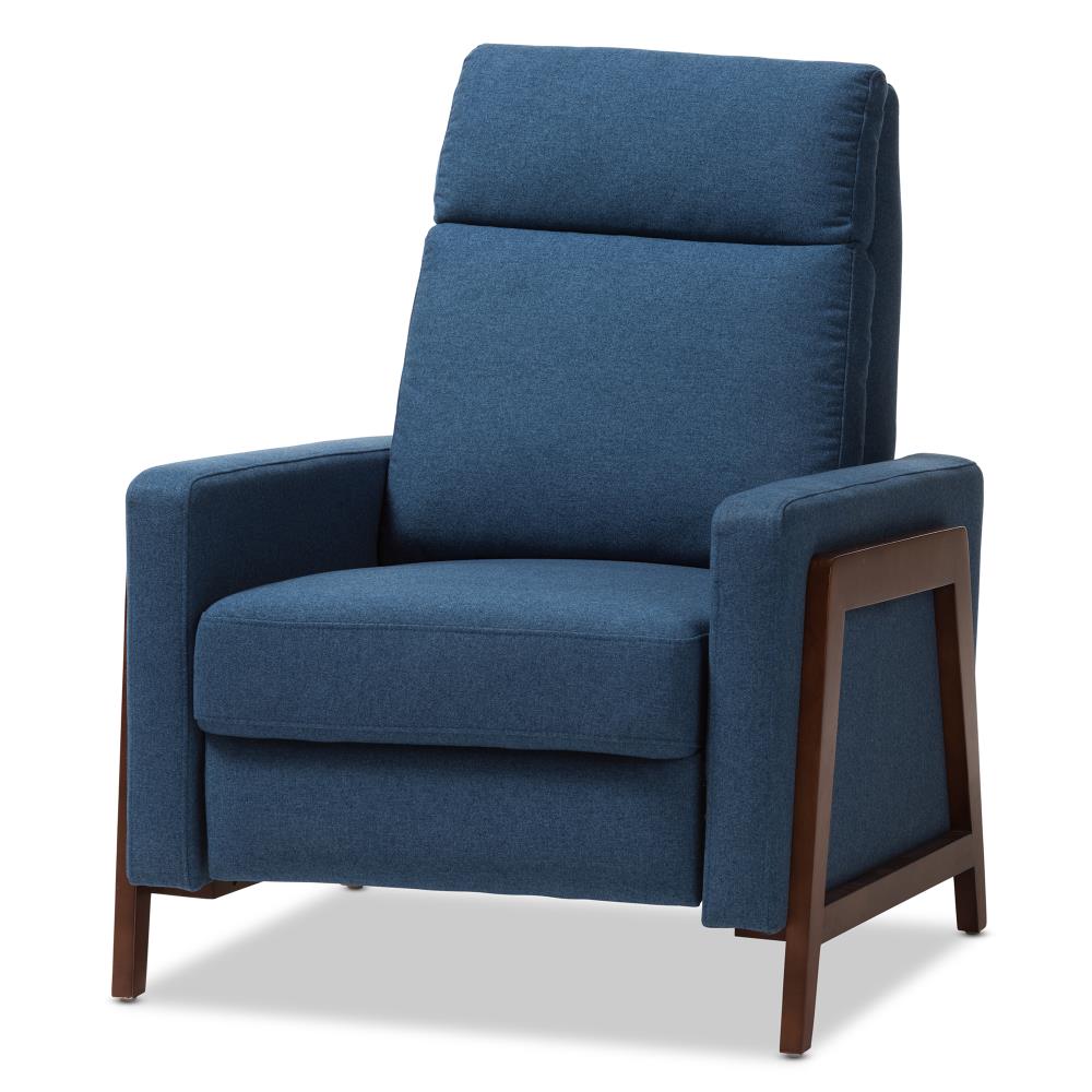 Baxton Studio Halstein Blue Linen Recliner in the Recliners