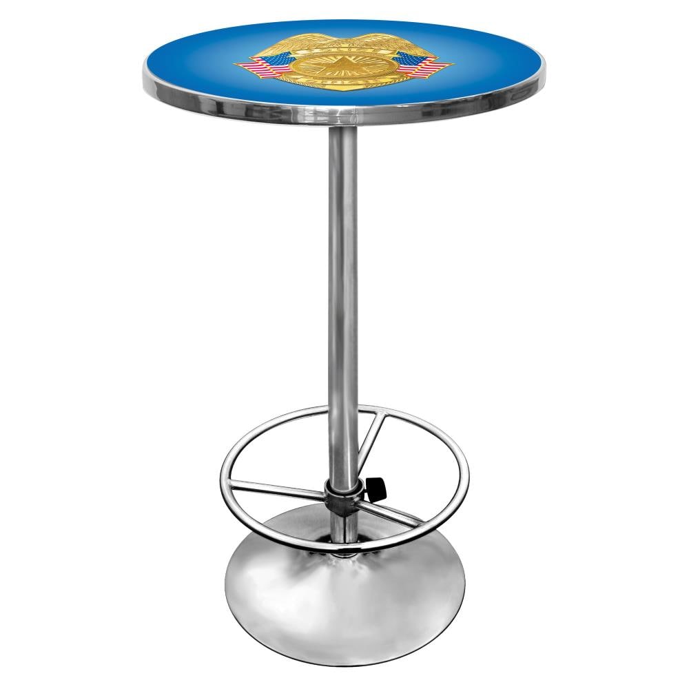 Trademark Gameroom PO2000 Pub Tables Blue Round Traditional Bar Table, Composite with Metal Pedestal Base 27.375-in L x 42-in H