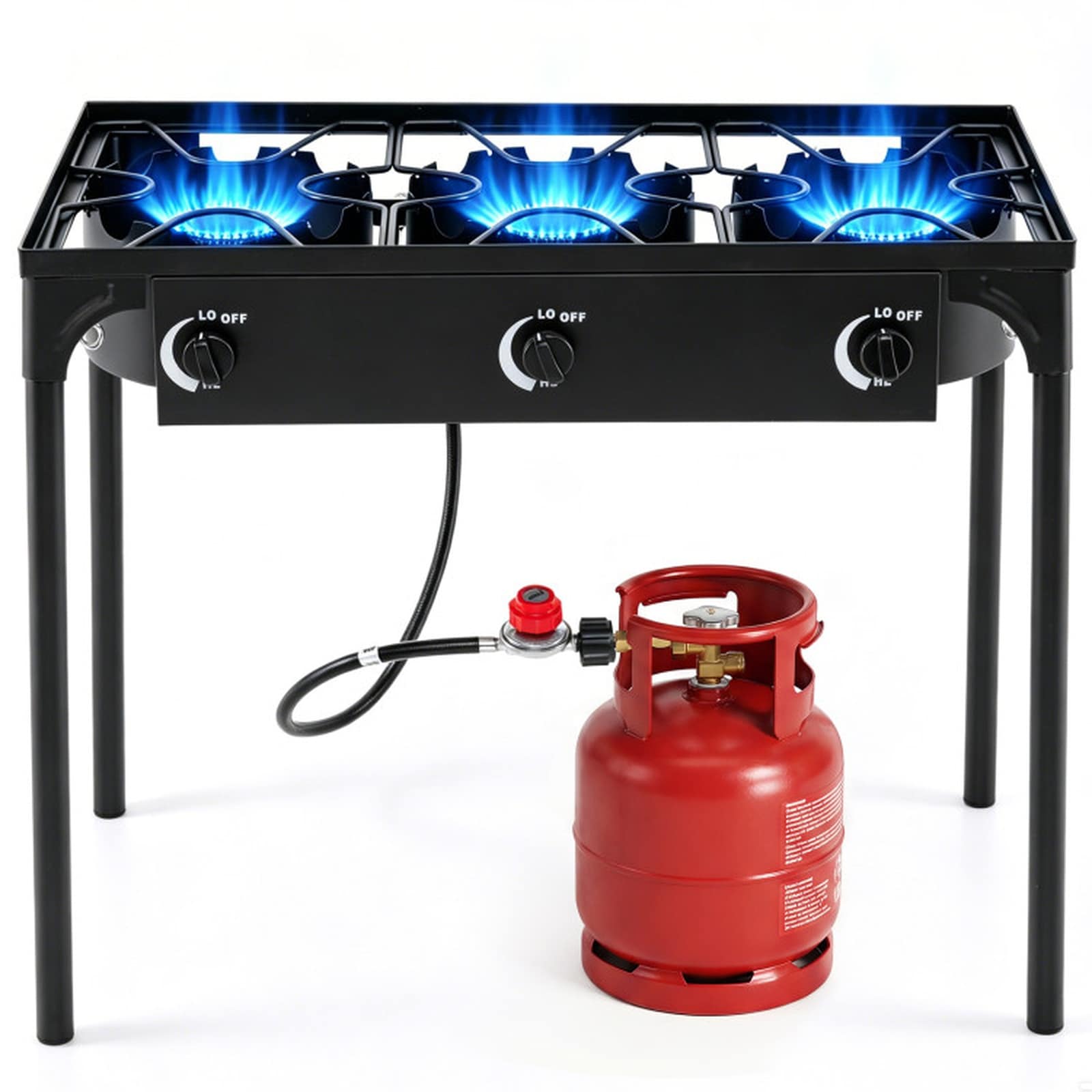 SUGIFT 3-Burner 240000-BTU Propane Cast Iron Outdoor Stove with Adjustable Regulator and Hose
