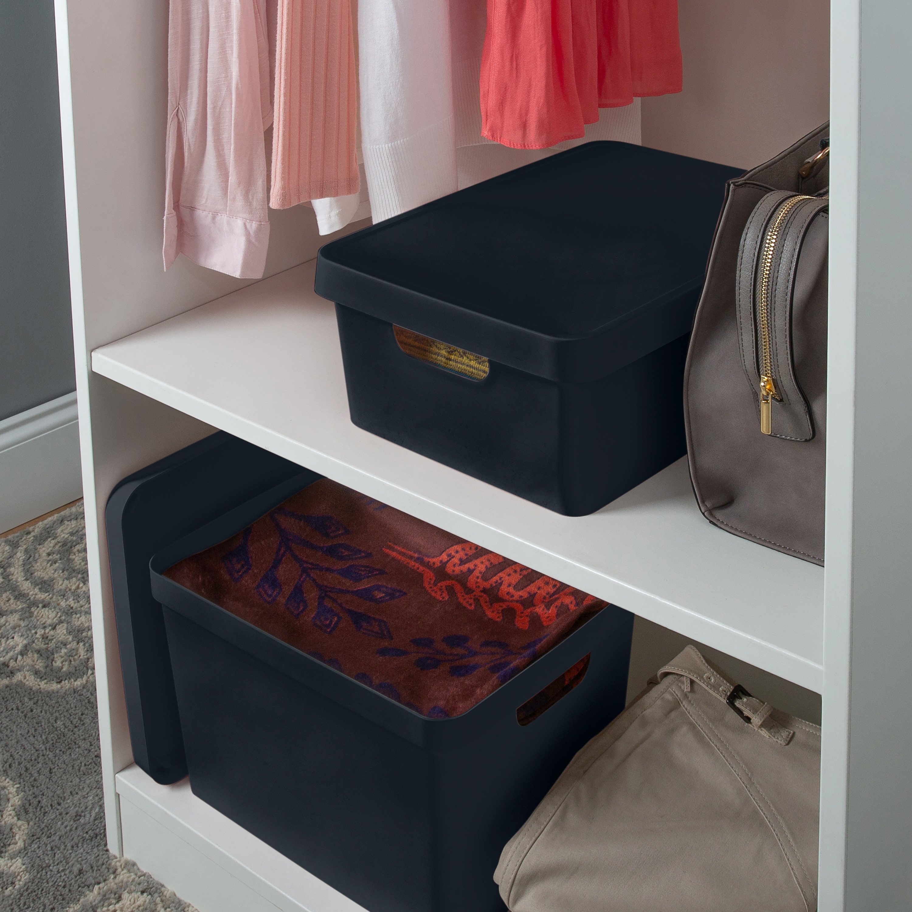 Charcoal Polypropylene Stackable Storage Box with Lid