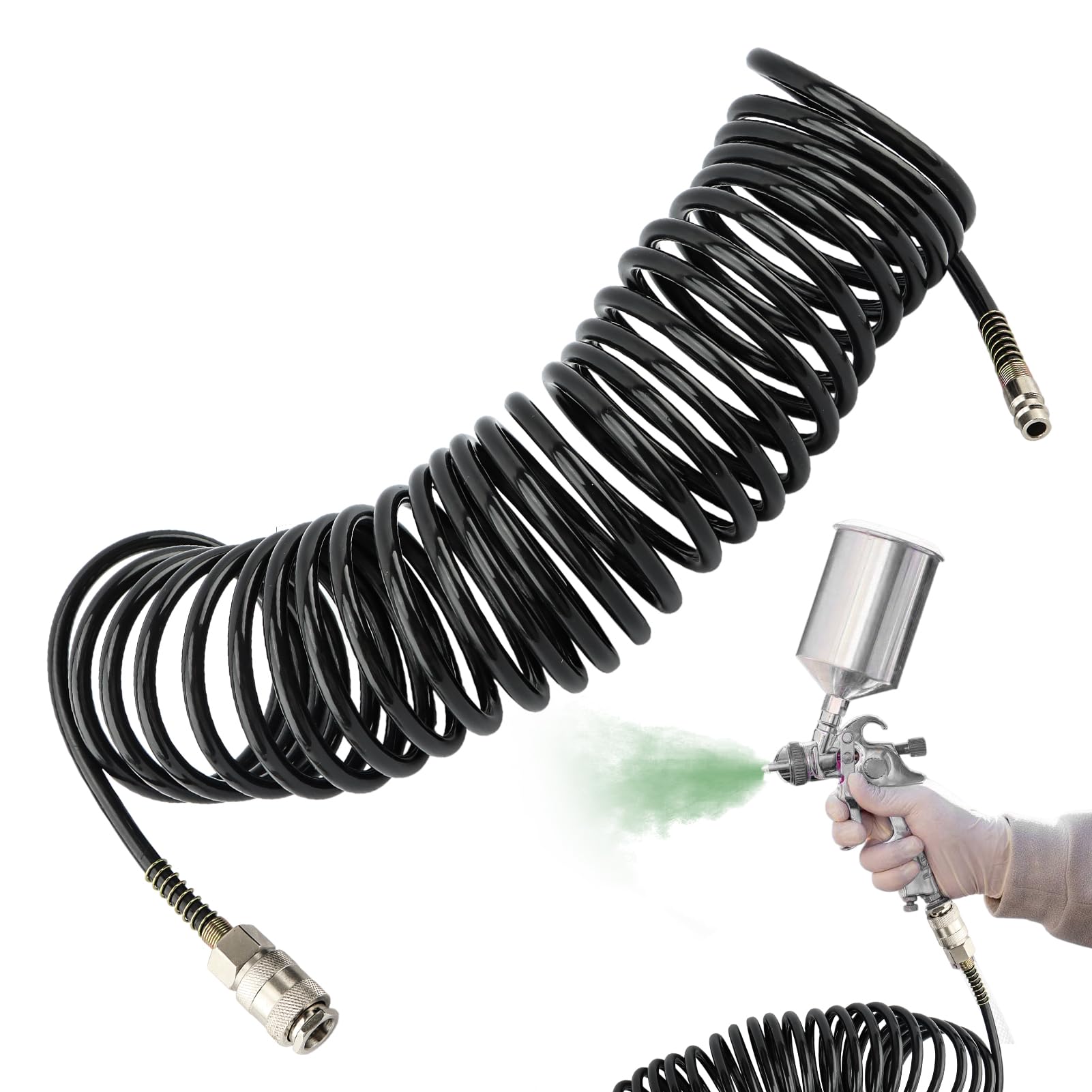 KIWDZFU  Air Hose 25ft Flexible PE Recoil Air Compressor Hose with 1/4 Solid Pure Copper Quick Connect Fittings and Bend Restrictor for Easy Use