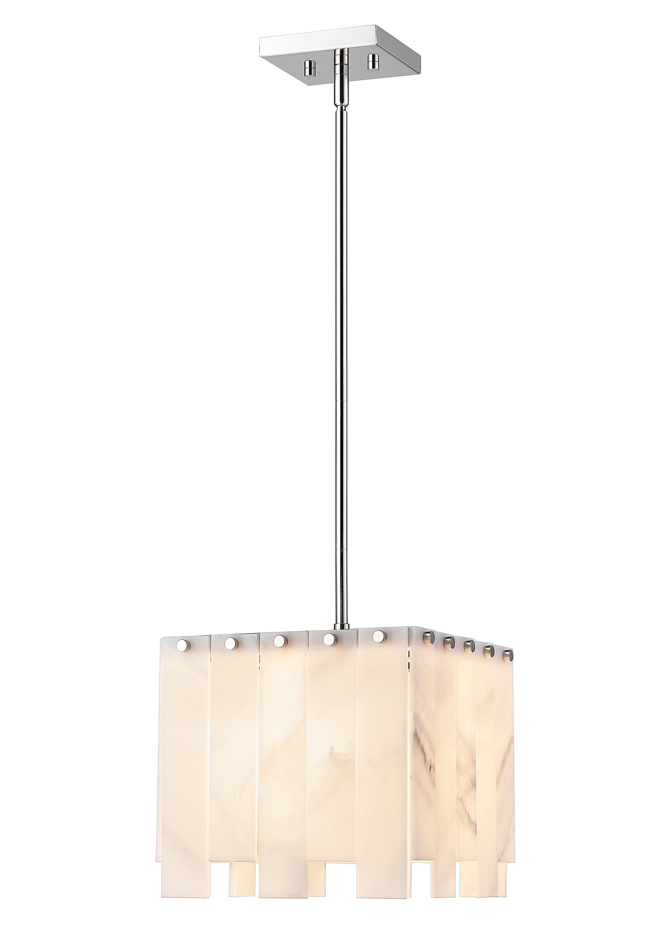 Art Deco Minimalist Alabaster & Polished Nickel Pendant Light