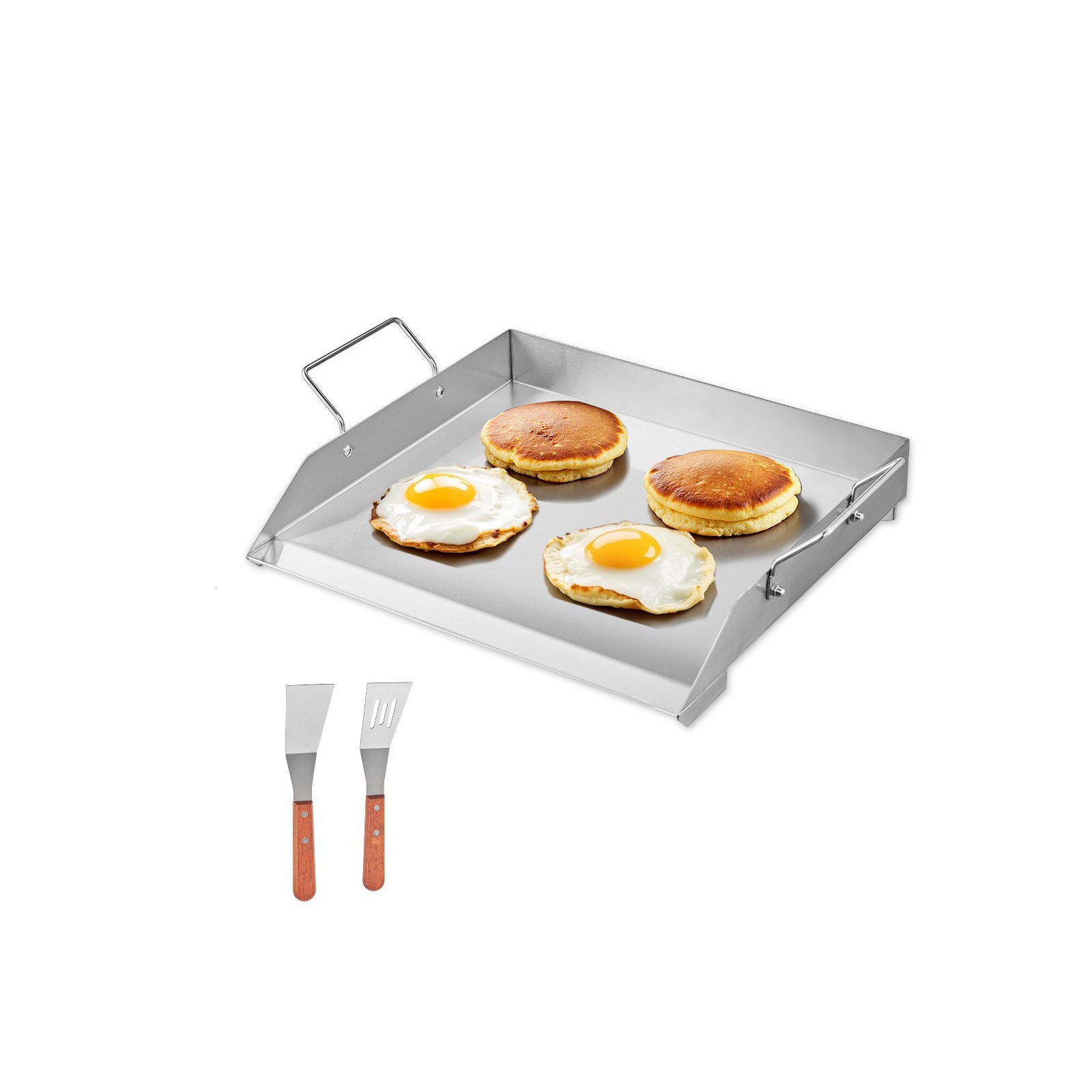 Mecale Stainless Steel Flat Top Griddle 18 x 16 in Universal BBQ Grill Pan Cookware