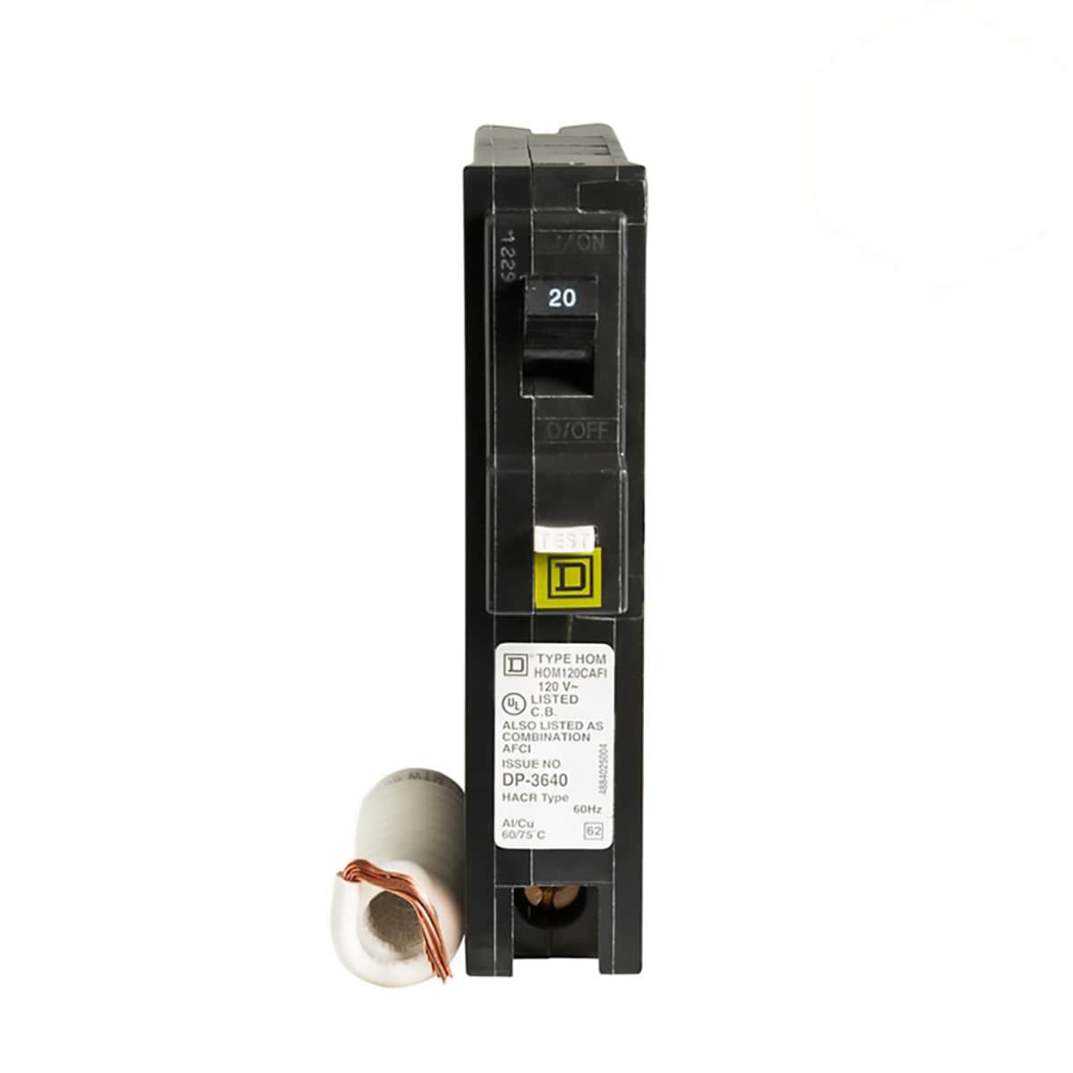 Square D Homeline Single Pole 20A Plug-On Neutral Combination Arc Fault Circuit Breaker
