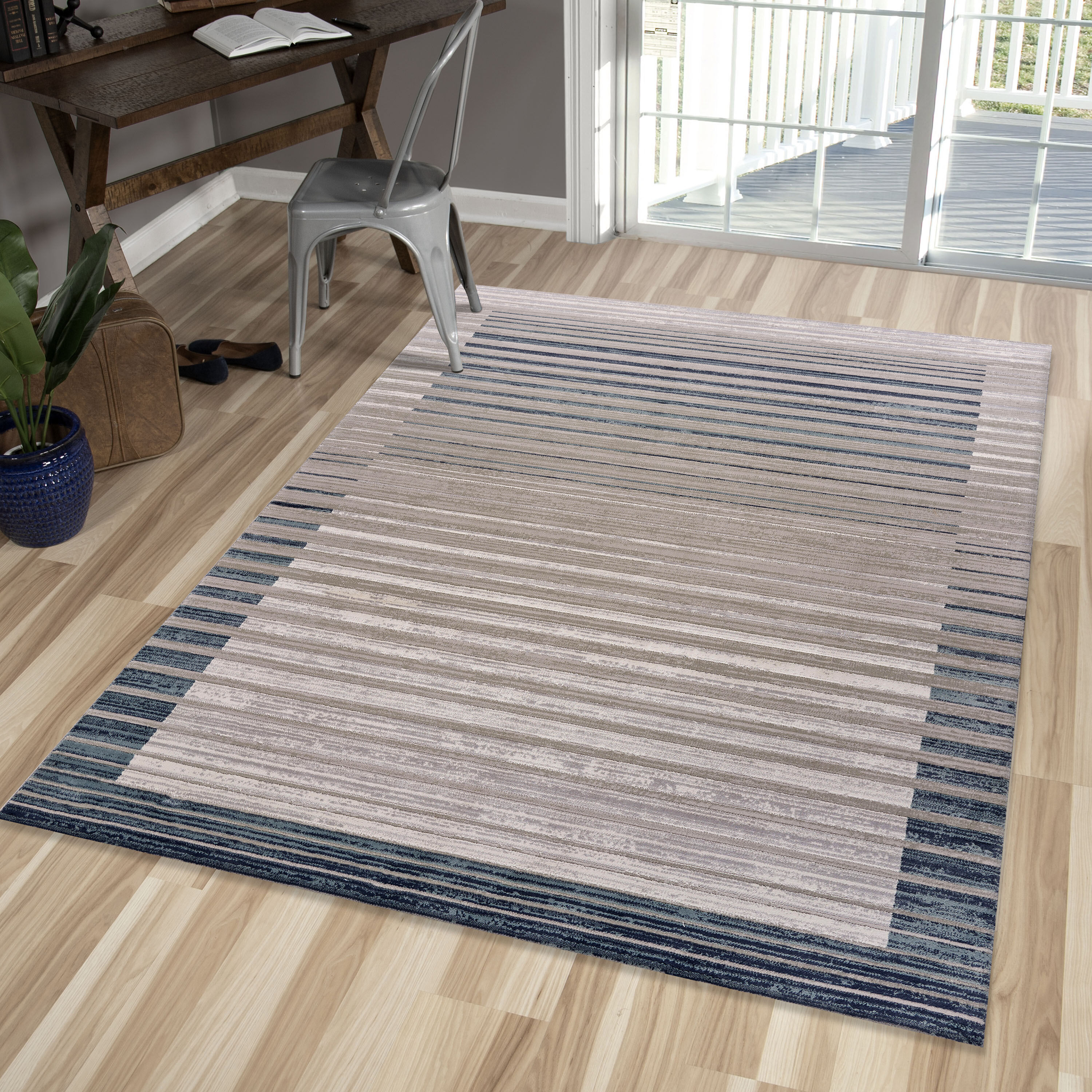 LR Home 3202A9084934J8 5 x 7 (ft) Loomed Polyester Cream/Blue/Ivory Rectangular Indoor Abstract Area rug