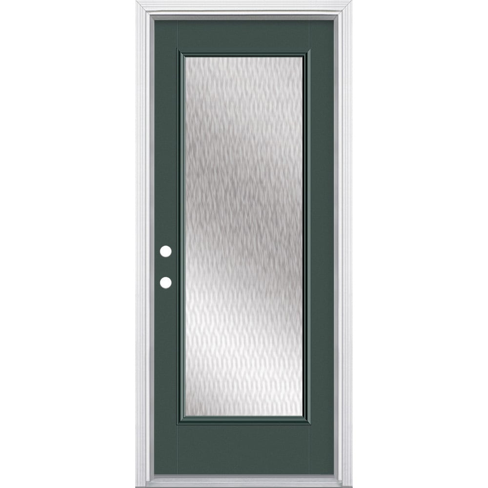 Masonite 628034 32-in x 80-in x 4-9/16-in Fiberglass Full lite Right-hand inswing Evergreen Painted Prehung Front Door with Brickmould Insulating core