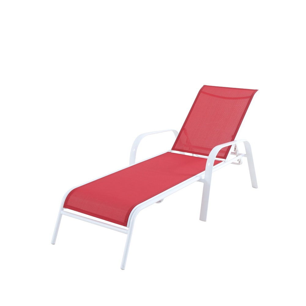 artilleri stykke tiggeri allen + roth Truxton Stackable White Steel Frame Stationary Chaise Lounge  Chair(s) with Red Sling Seat in the Patio Chairs department at Lowes.com