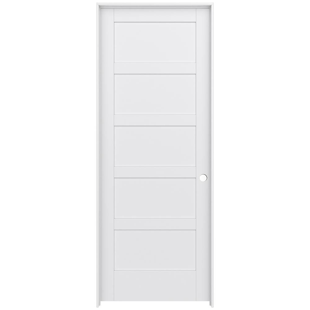 JELD-WEN LOWOLJW221100941 36-in x 96-in Primed 5-panel equal Left hand Smooth Primed MDF Flat Jamb Single Prehung Interior Door