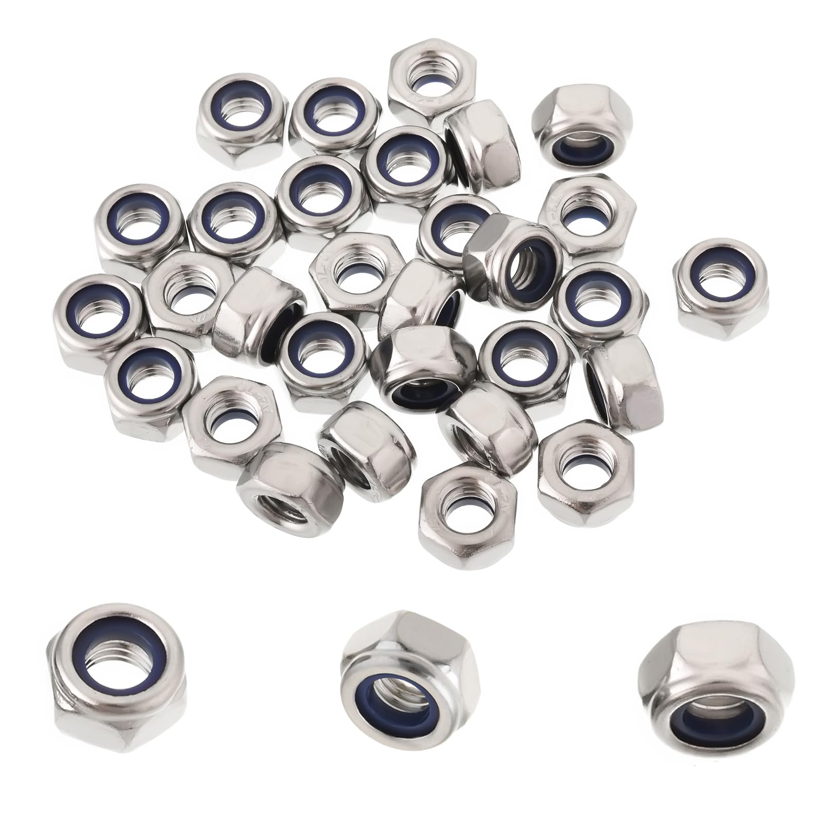 Ahfiwaso  50pcs M6 Nylon Insert Hex Lock Nuts Metric Thread 1mm Pitch 304 Stainless Steel Self Locking Hex Nut 10mm Width for Patio Furniture