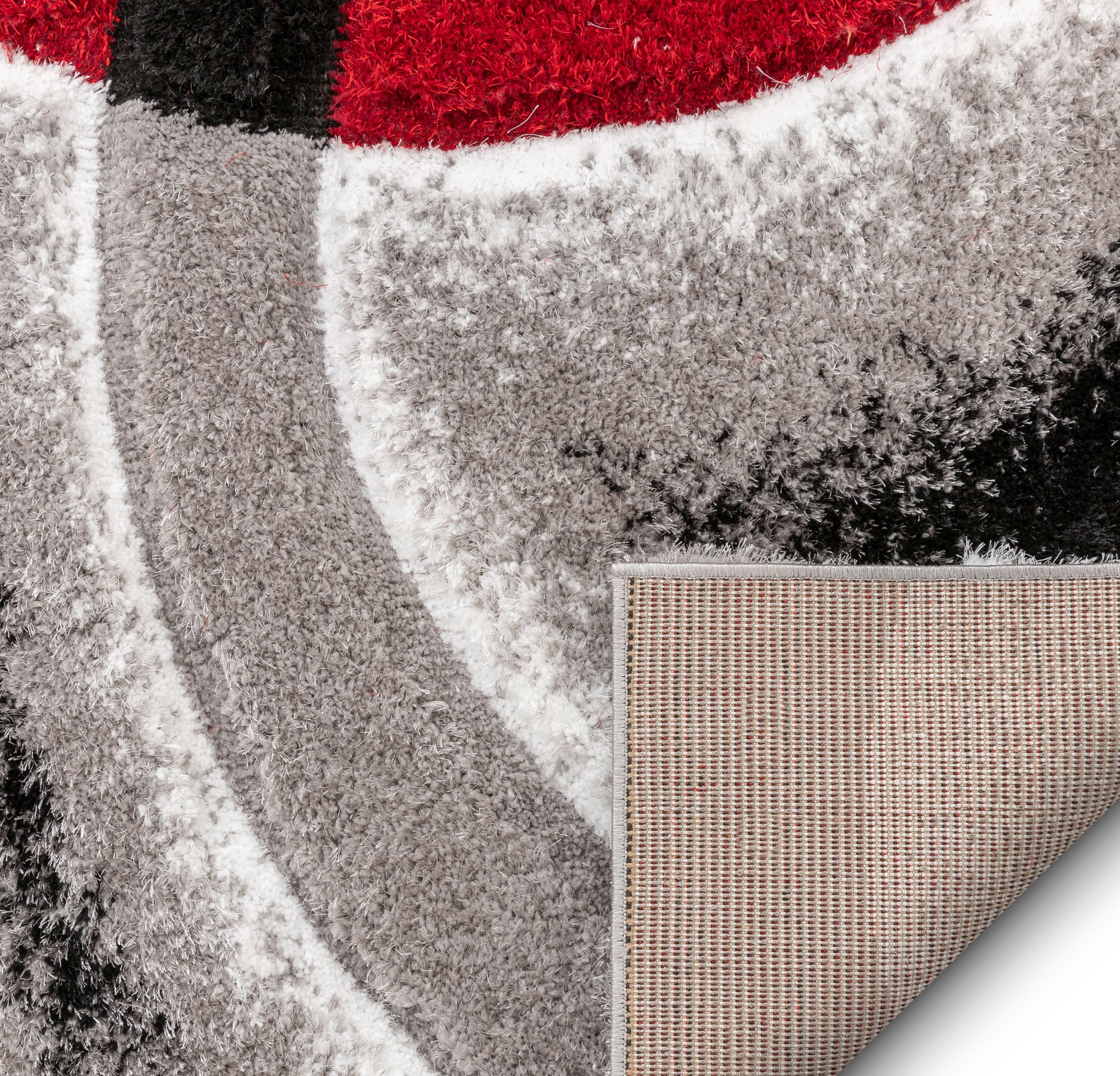 San Francisco Red and Gray Geometric Shag Rug 5'3" x 7'3"