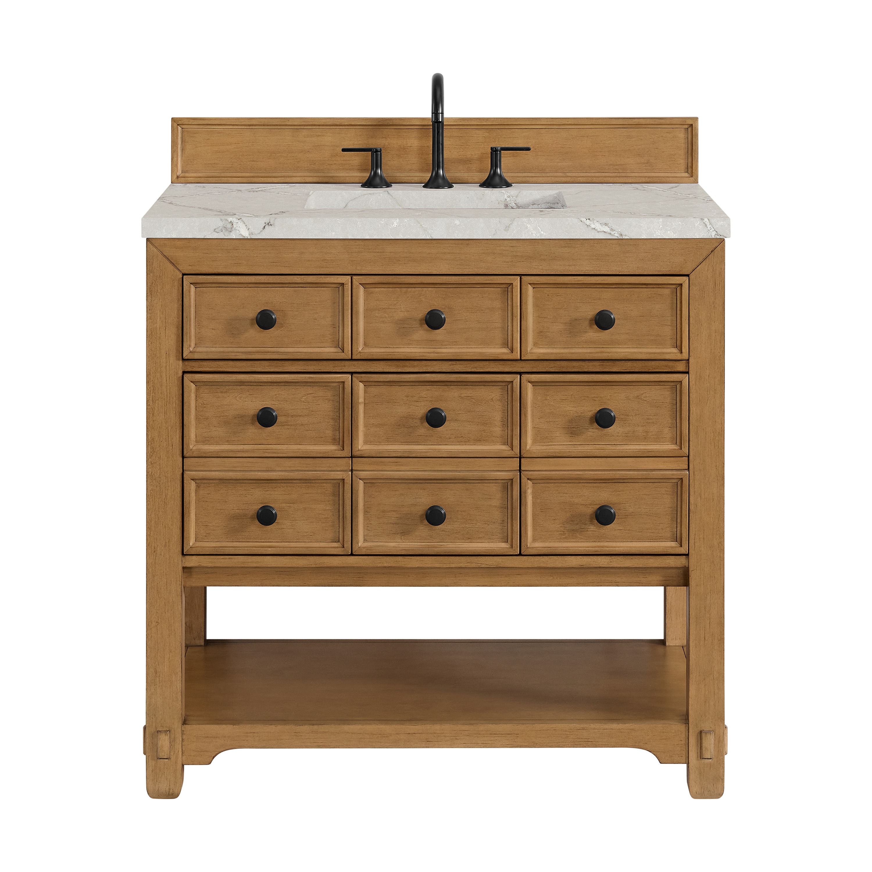 James Martin Vanities 505-V36-AMB-3VSL Malibu 36-in Amber Birch Undermount Single Sink Bathroom Vanity with Victorian Silver Quartz Top