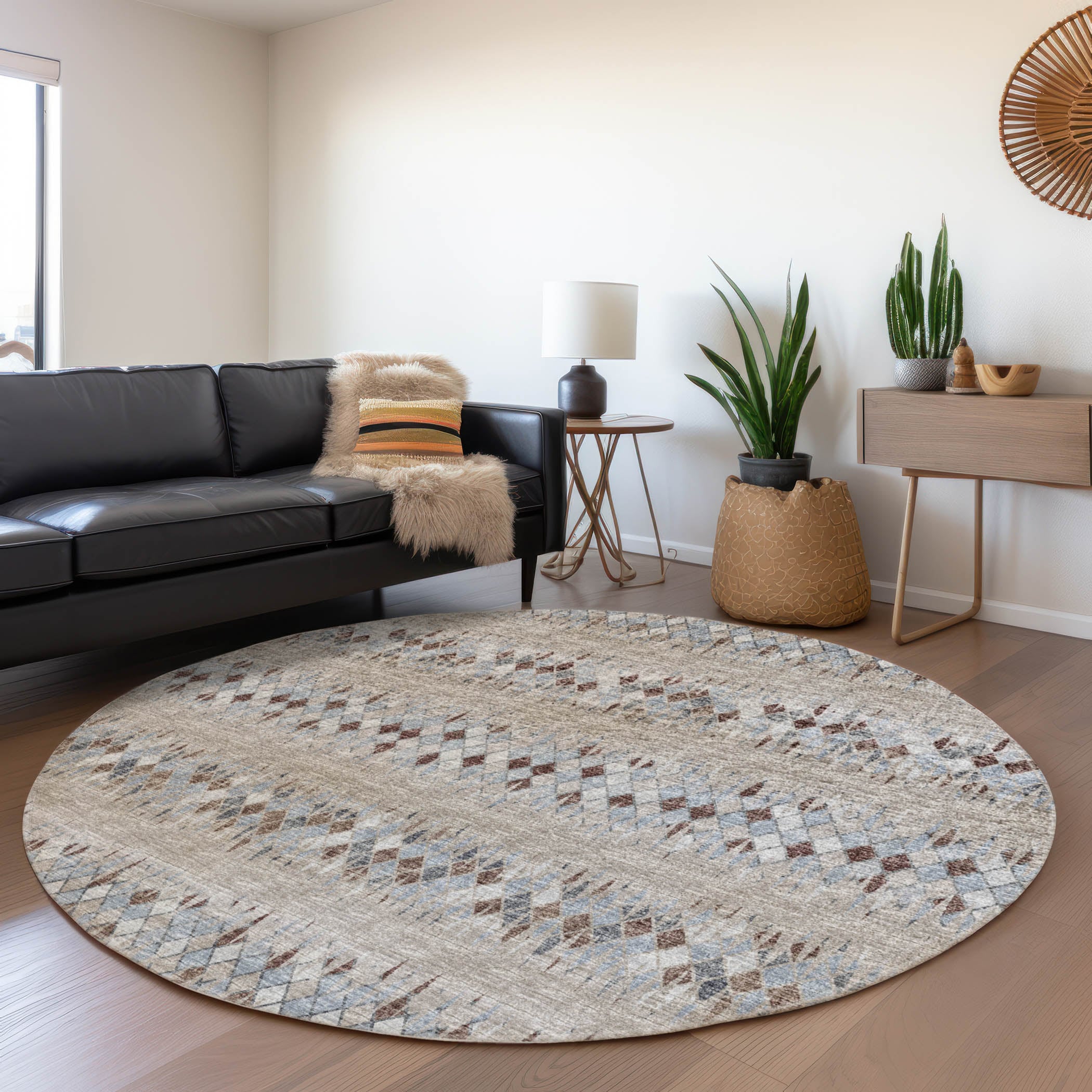Addison Rugs AMF38BL8RO Mayfield AMF38BL 8 x 8 (ft) Loomed Polyester Blue Round Indoor Abstract Machine washable Area rug