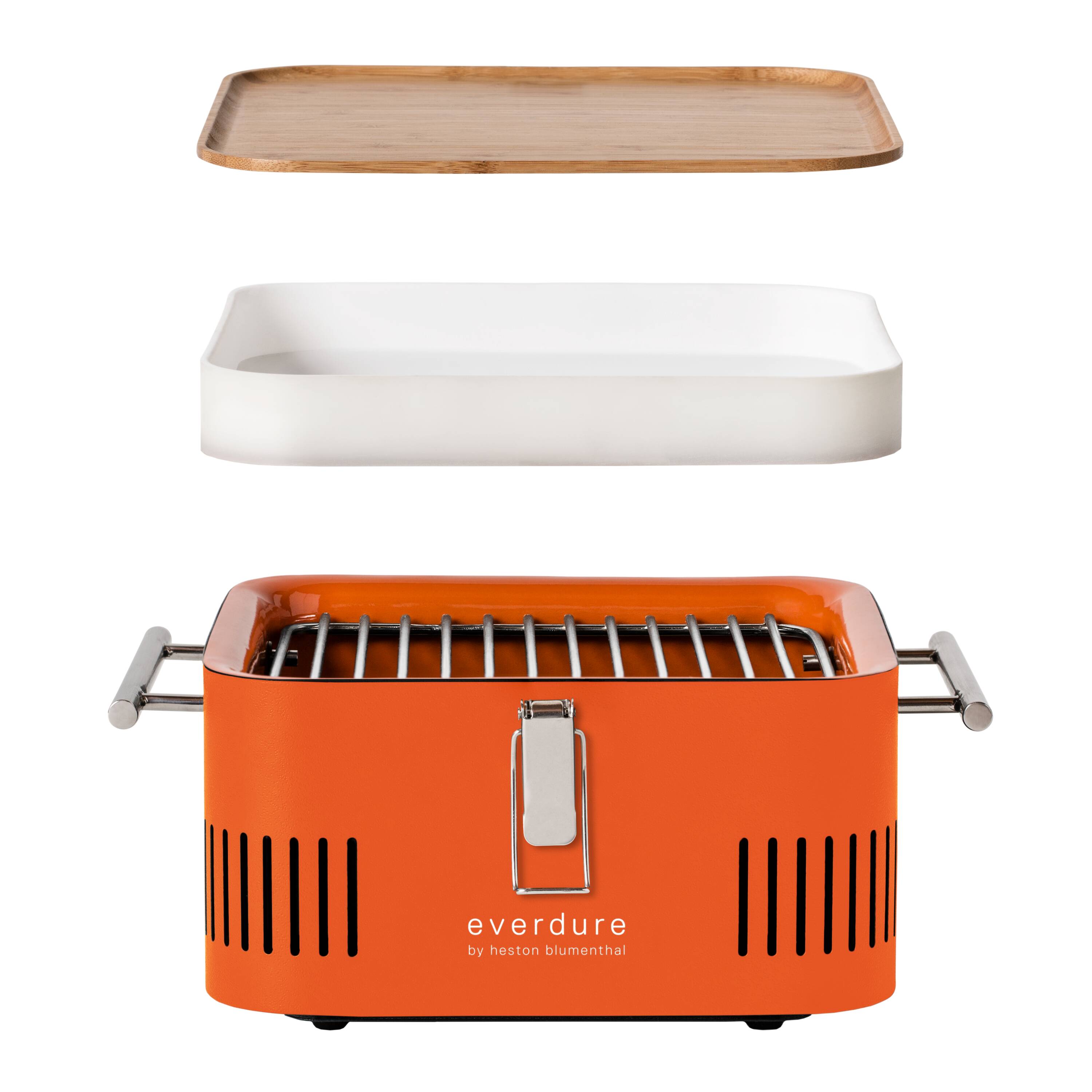 Everdure Orange Portable Charcoal Grill with Bamboo Board