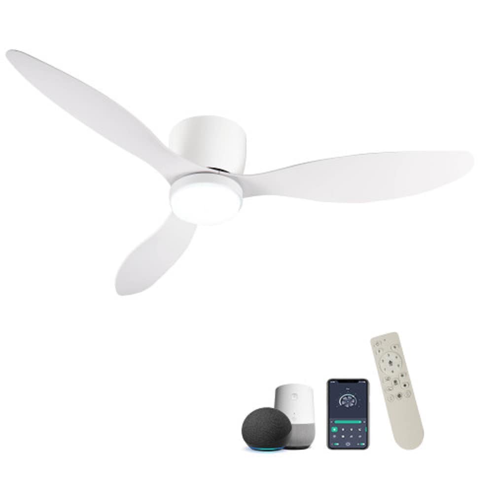 Duclsaty W2352P316021 SmartWind 52-in Integrated LED Flush Mount White with Matte White Blades Ceiling Fan With Light - Remote Included ( 3 -Blade )