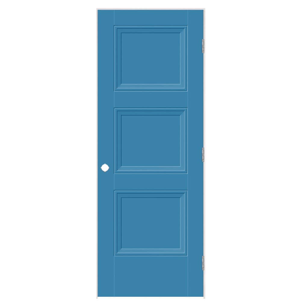 Masonite 1573357 30-in x 80-in Blue Heron Solid core 3-panel square Left hand Smooth Prefinished Molded composite Flat Jamb Single Prehung Interior Door