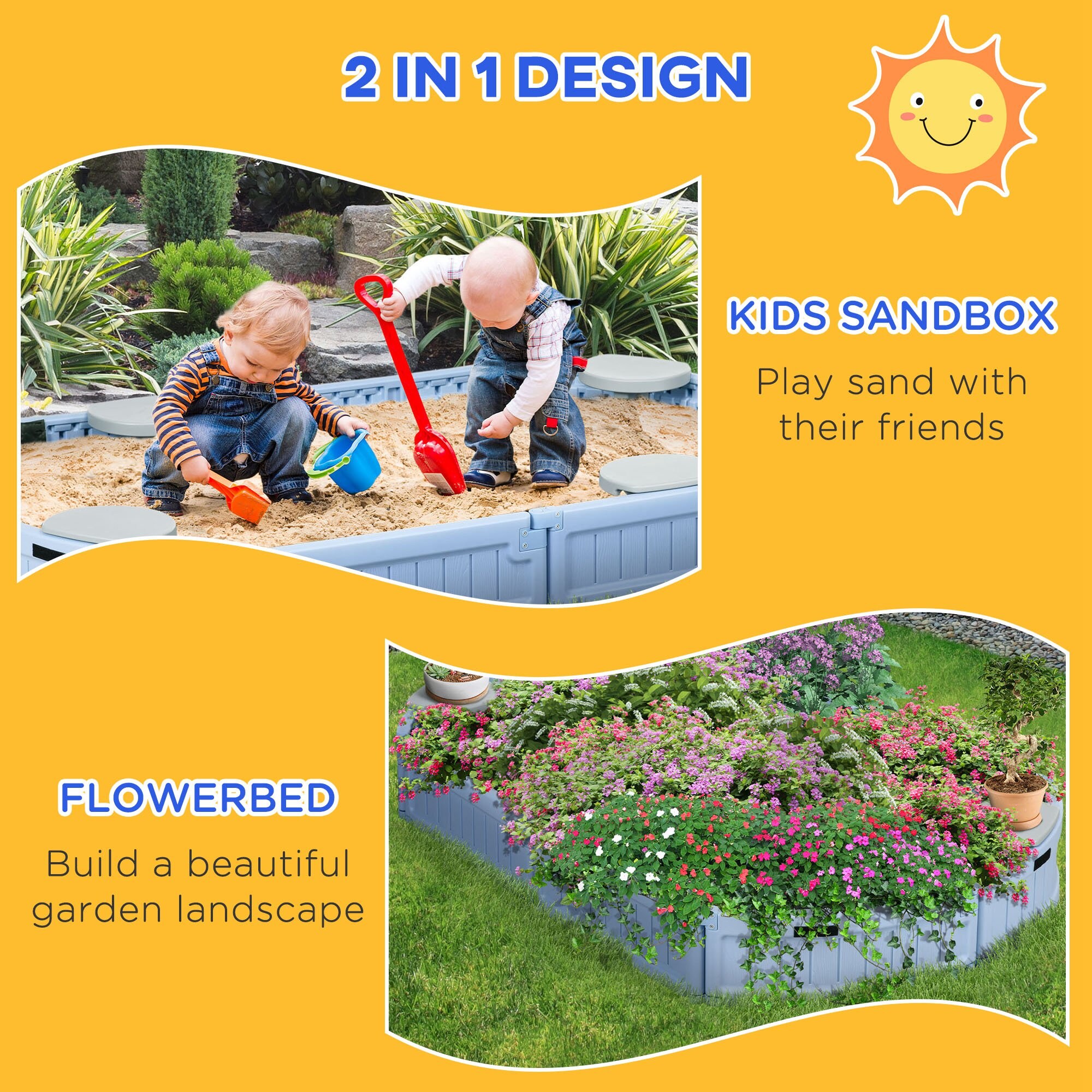Outsunny Kids Outdoor Sandbox with Cover Garden Bed with Corner Seat ...