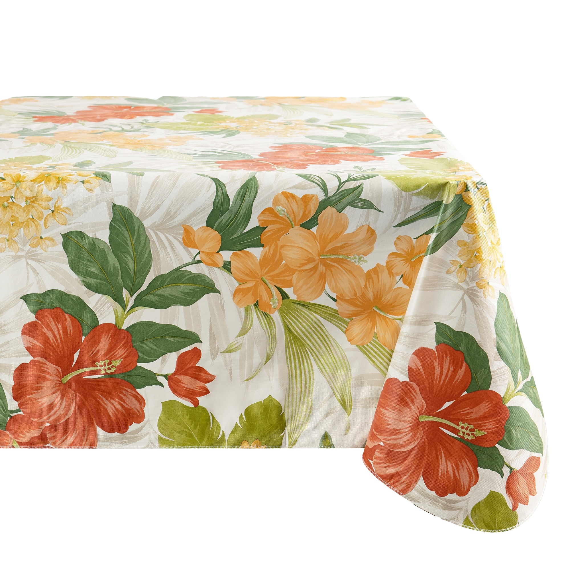 Elrene Home Fashions 194590058920 Callisto Tropical Floral Printed Vinyl 60"x102" Indoor/Outdoor Yellow Table Cover for 6-ft rectangle