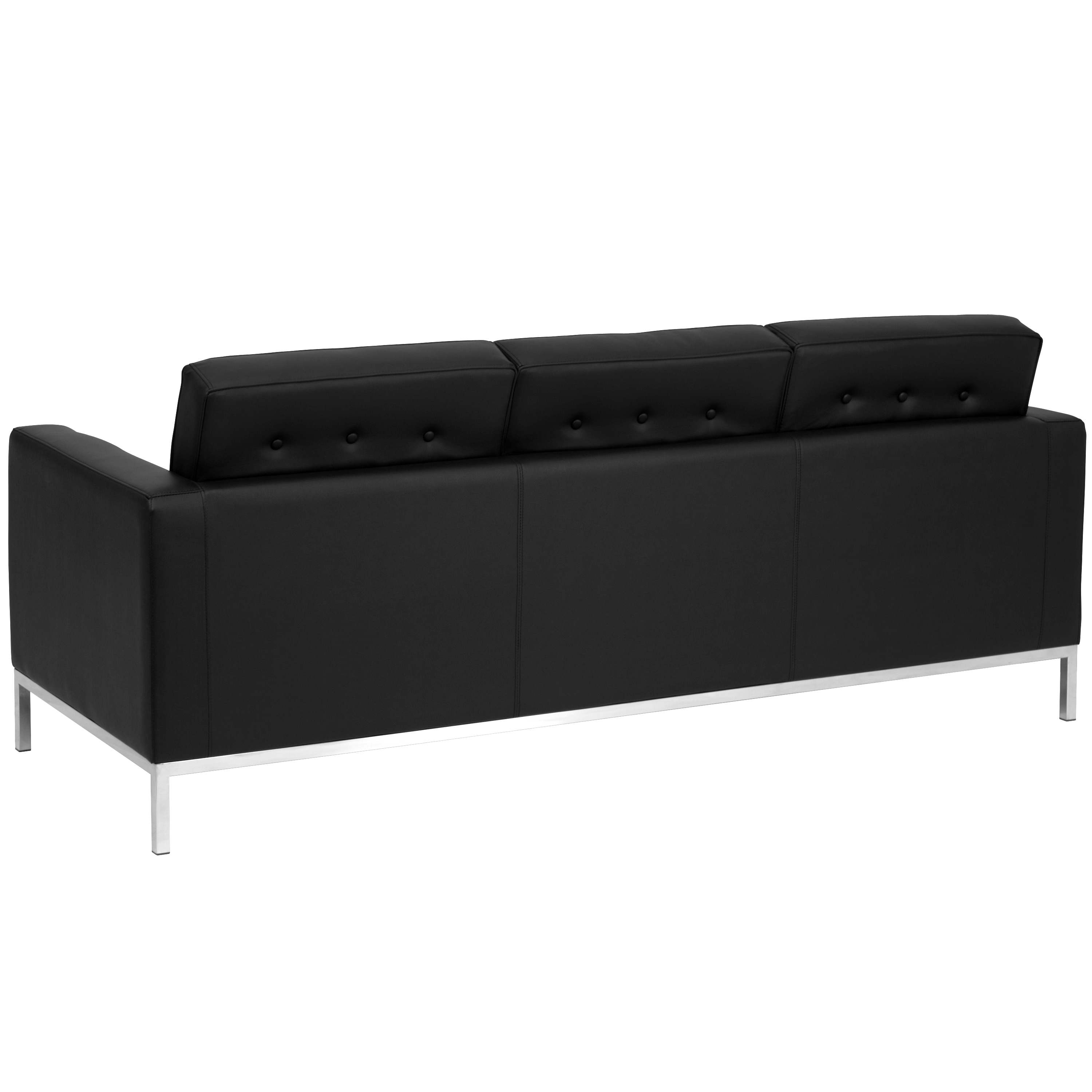 Modern Black Faux Leather Tufted Reception Sofa with Metal Frame