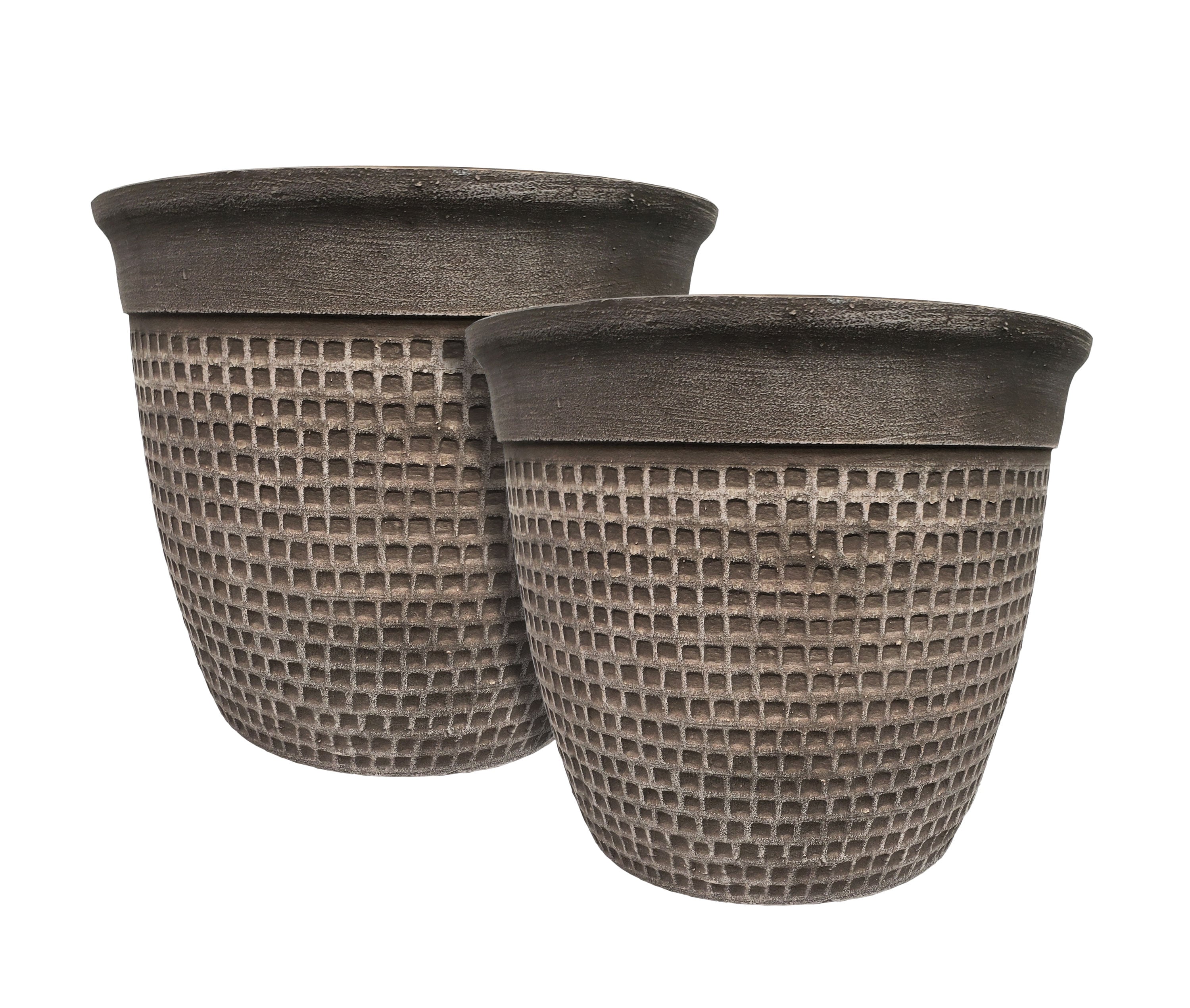 Algreen Products 45142 2 -Pack Round 14.0-in W x 14-in H x 14-in D Brown Mixed/Composite Indoor/Outdoor Planter
