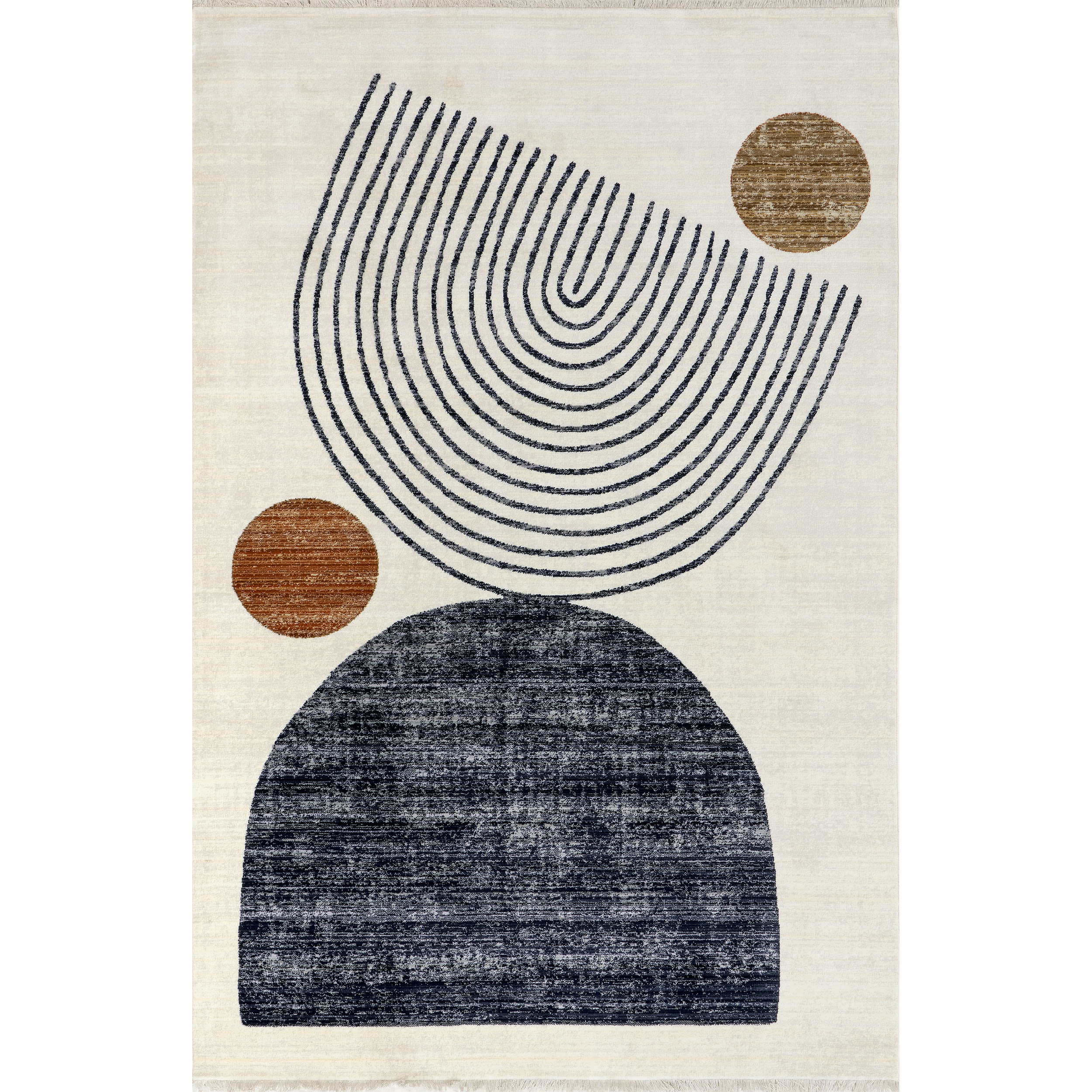 Beige Abstract Synthetic Washable Area Rug with Fringe