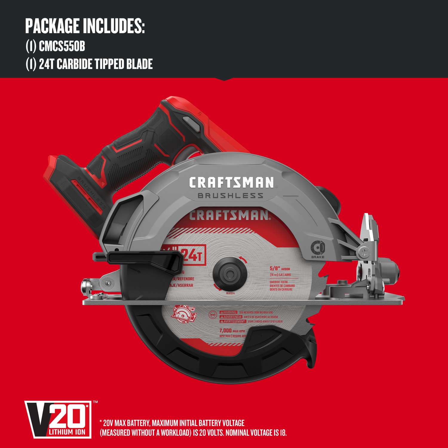 CRAFTSMAN V20 20 volt Max 7 1 4 in Brushless Cordless Circular Saw