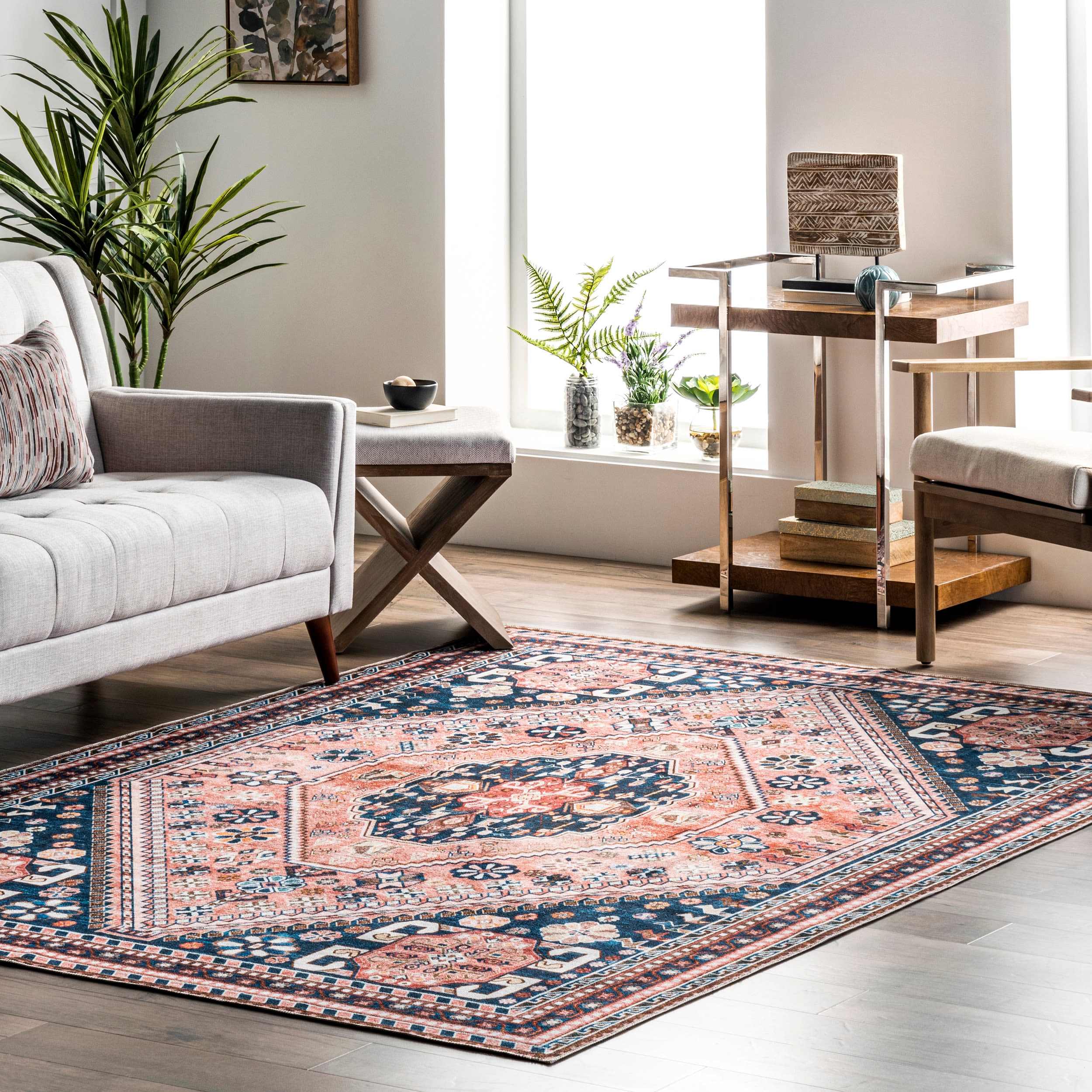 nuLOOM HJAU24A-406 Aurora 4 x 6 (ft) Loomed Polyester Blue Rectangular Indoor Medallion Machine washable Area rug