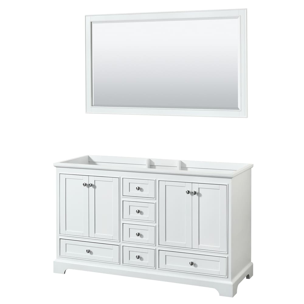 Wyndham Collection WCS202060DWHCXSXXM58 Deborah 60-in White with Polished Chrome Trim Bathroom Vanity Base Cabinet without Top (Mirror Included)