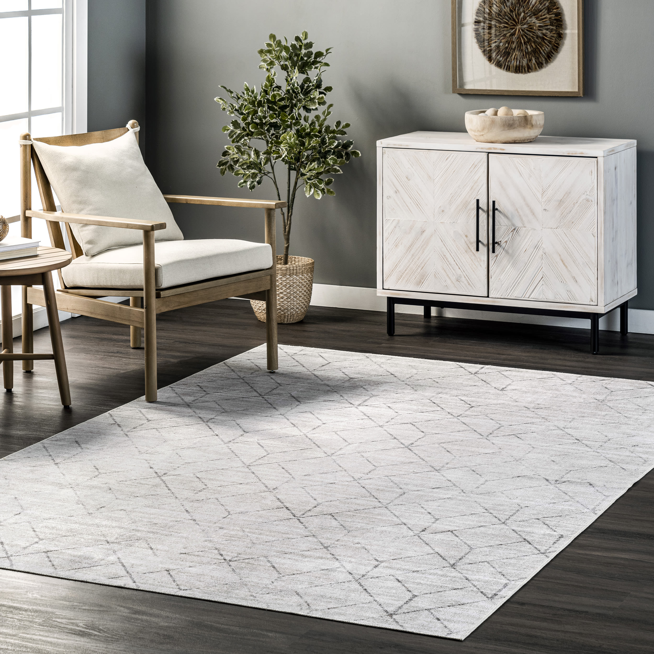 nuLOOM BIRV48A-305 Regan 3 x 5 (ft) Loomed Polyester Light Grey Rectangular Indoor Geometric Machine washable Area rug