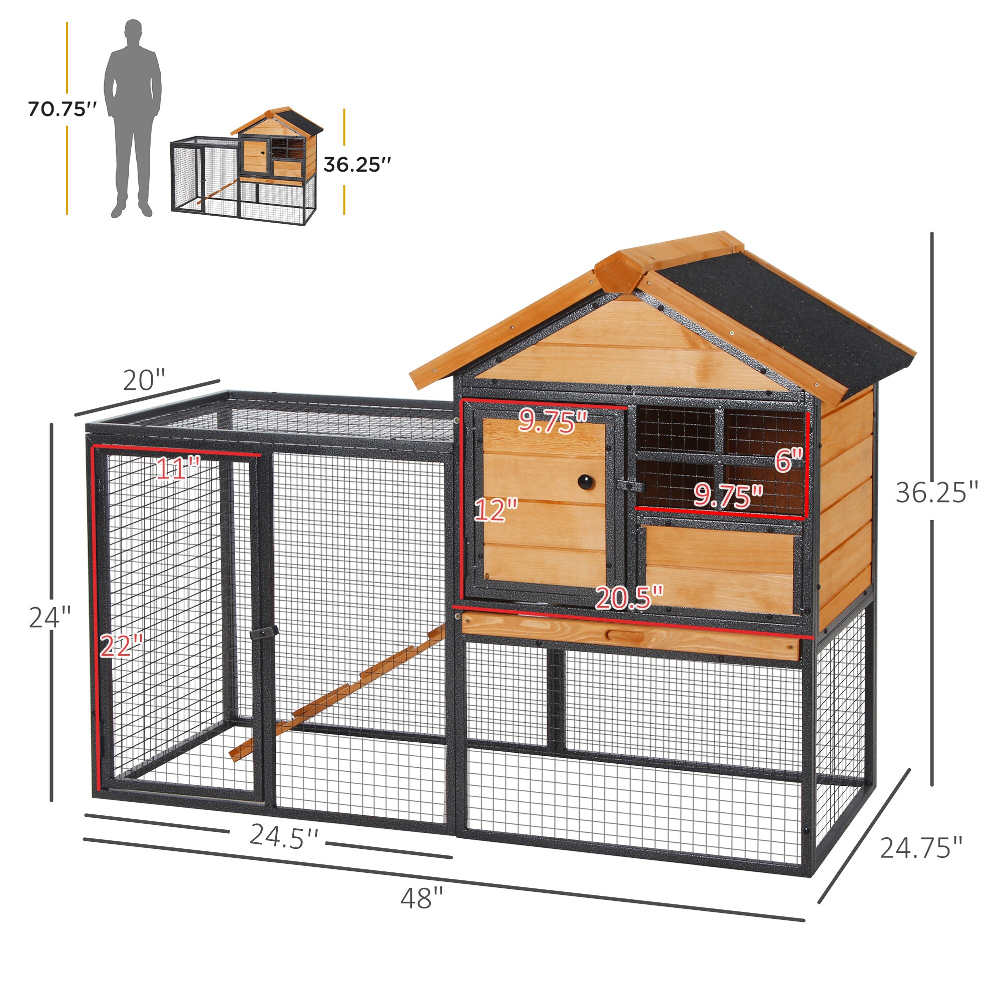 PawHut D51-175 Chicken-Coops-Rabbit-Hutches - View #3