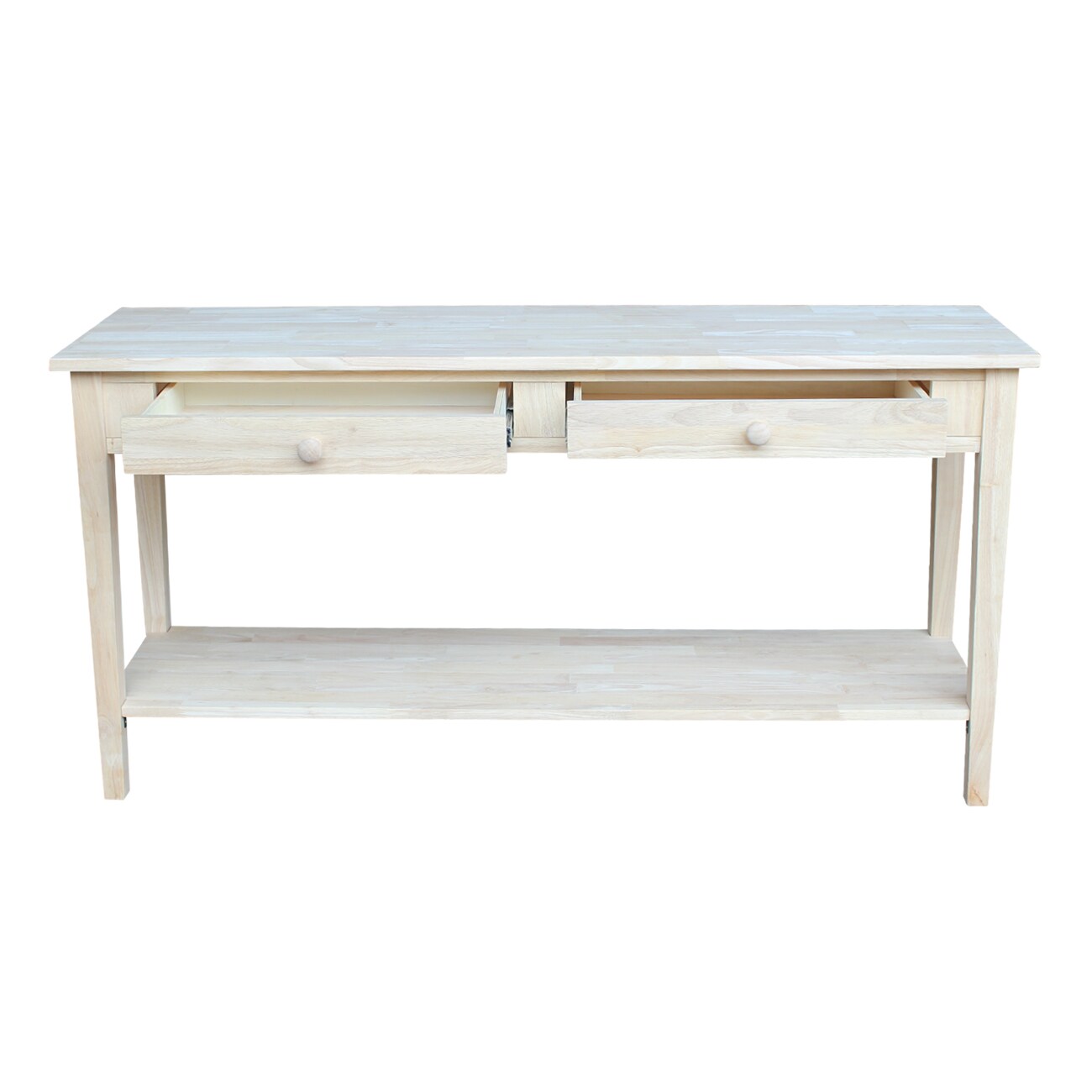 unfinished wood console table with drawers