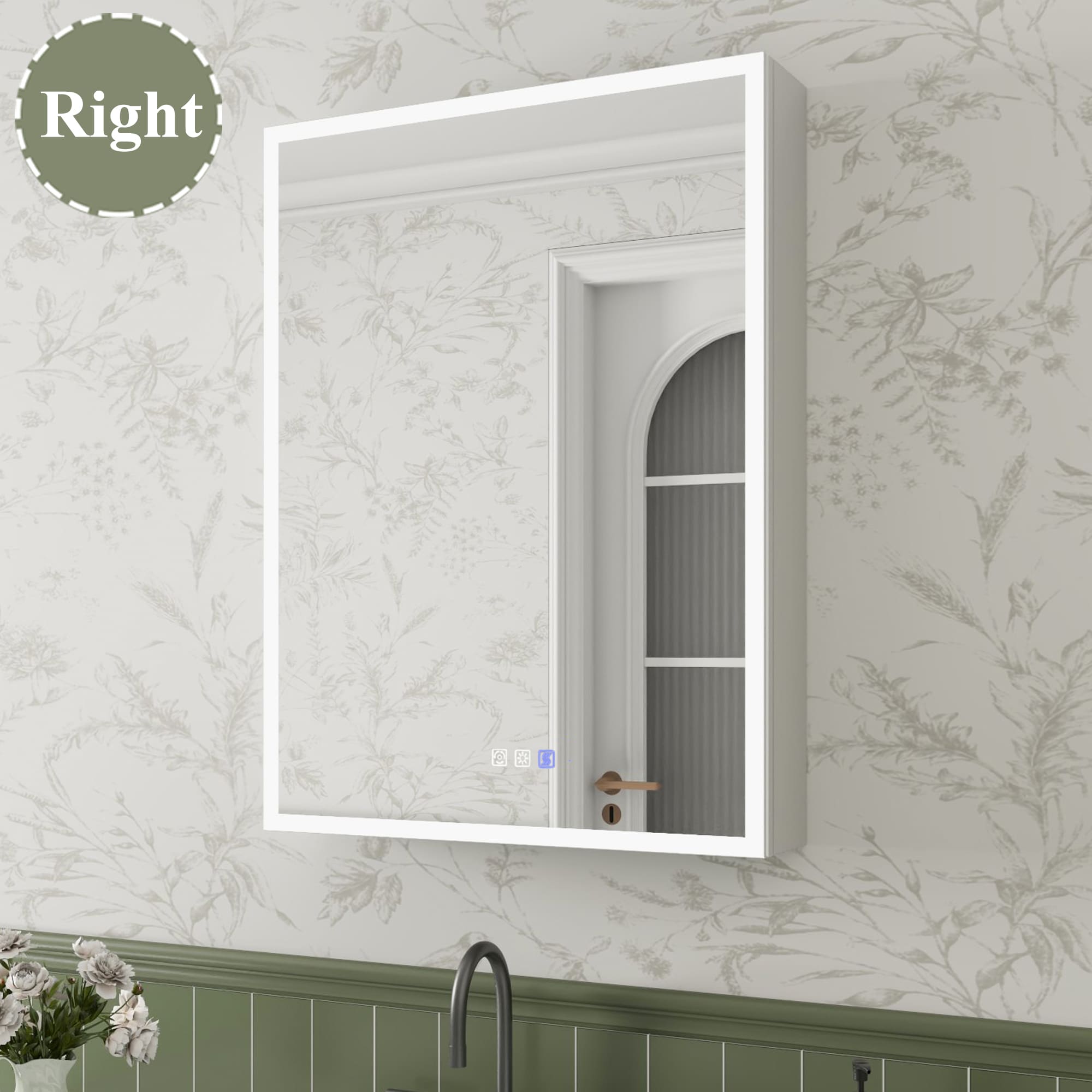 ExBrite Luvia 24-in x 32-in Lighted LED Fog Free Surface/Recessed Mount Silvery Gray Mirrored Rectangle Soft Close Medicine Cabinet with Outlet