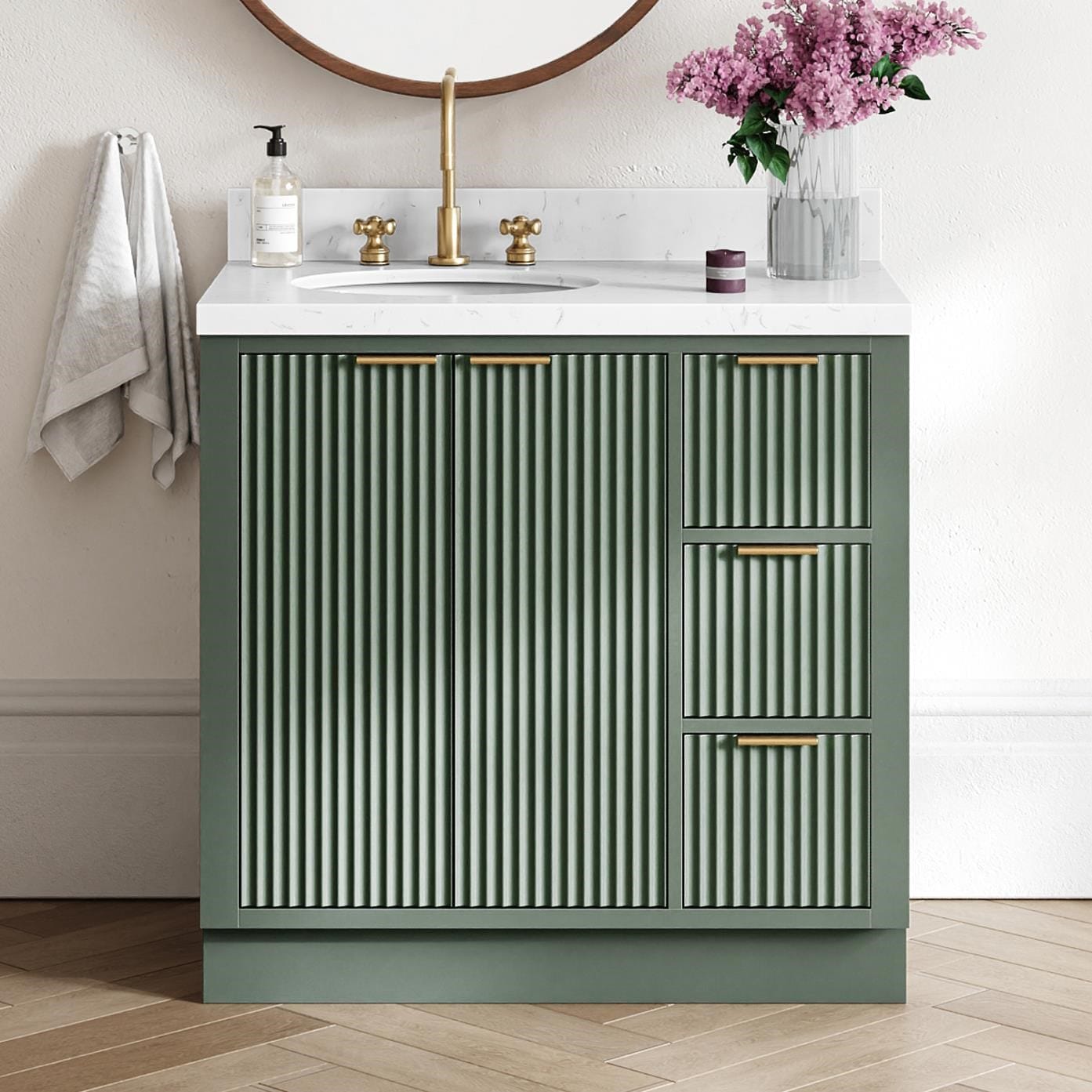 ARIEL Milan 36-in Vintage Green Undermount Single Sink Bathroom Vanity with Carrara White Quartz Quartz Top
