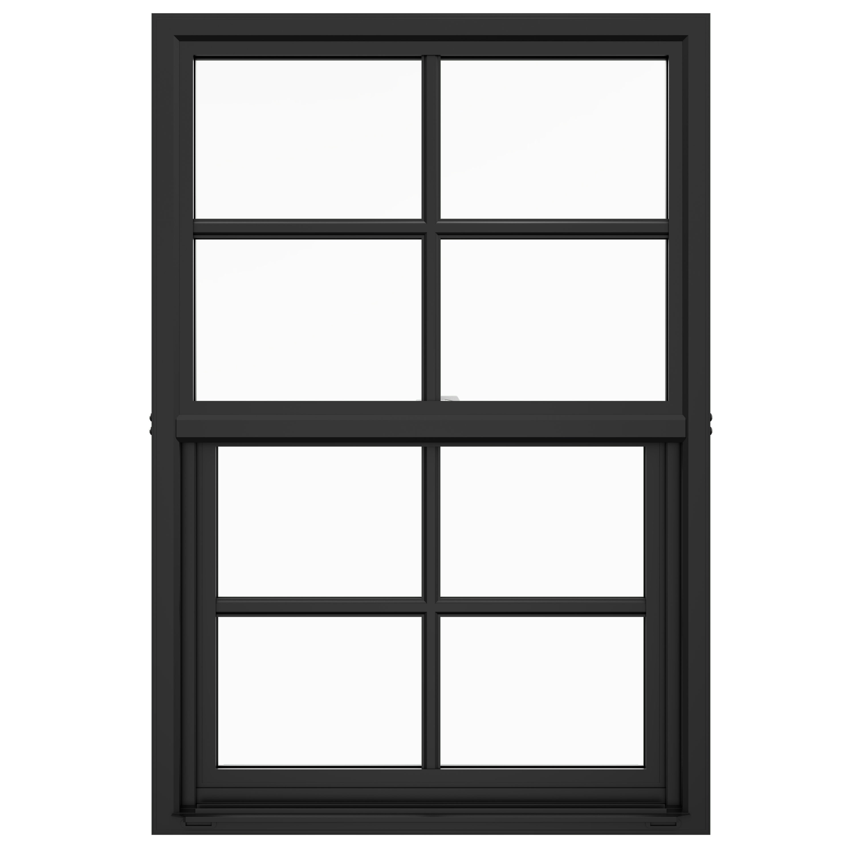 JELD-WEN LOWOLJW242200057 FiniShield V-4500 21-1/2-in x 32-1/2-in Black Exterior Vinyl New construction Single Hung Window Low-E argon Double Pane Glass with Grids, (Full Screen Included)