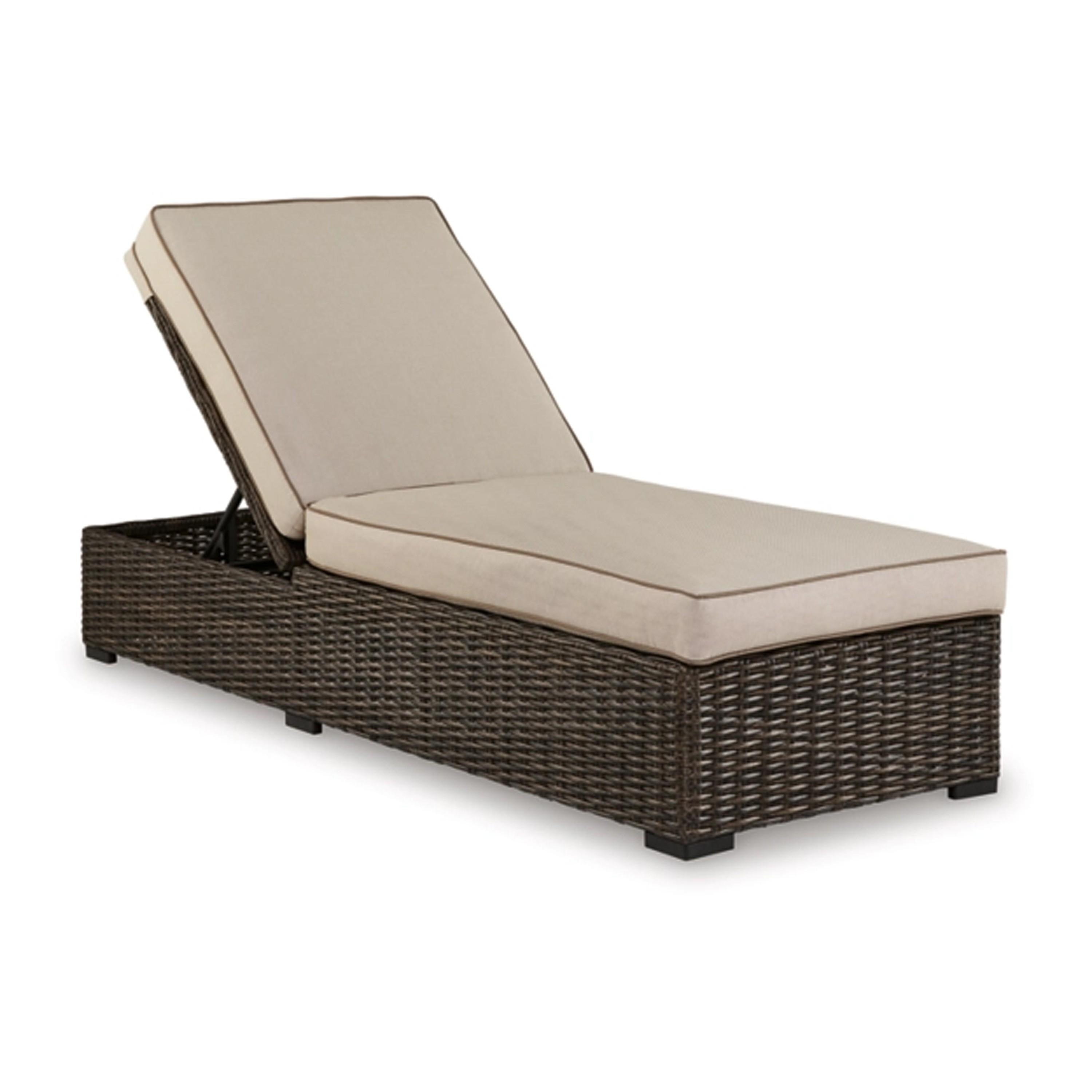 Beige and Dark Brown Outdoor Armless Chaise Lounge with Cushions