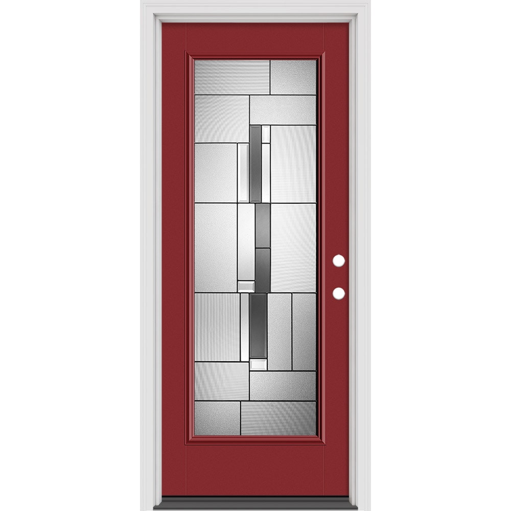 Masonite Cuzco 32-in x 80-in x 4-9/16-in Fiberglass Full lite Right-hand inswing Foxtail Painted Prehung Slab Front Door with Brickmould Solid core