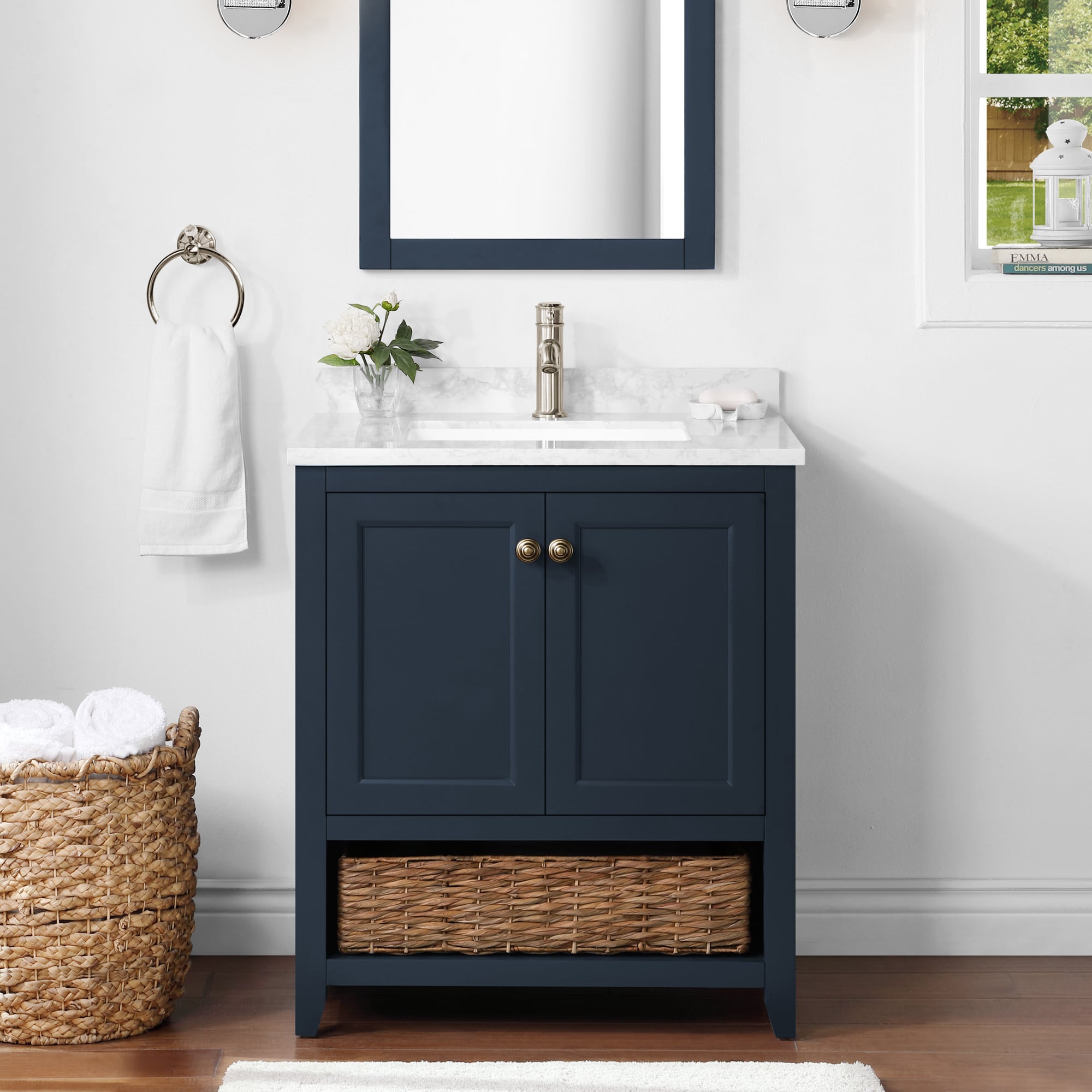 Home Decorators Collection Branine 30 in. W x 19 in. D x 33 in. H Single  Sink Freestanding Bath Vanity in Deep Blue with White Cultured Marble Top  B30X20068 - The Home Depot