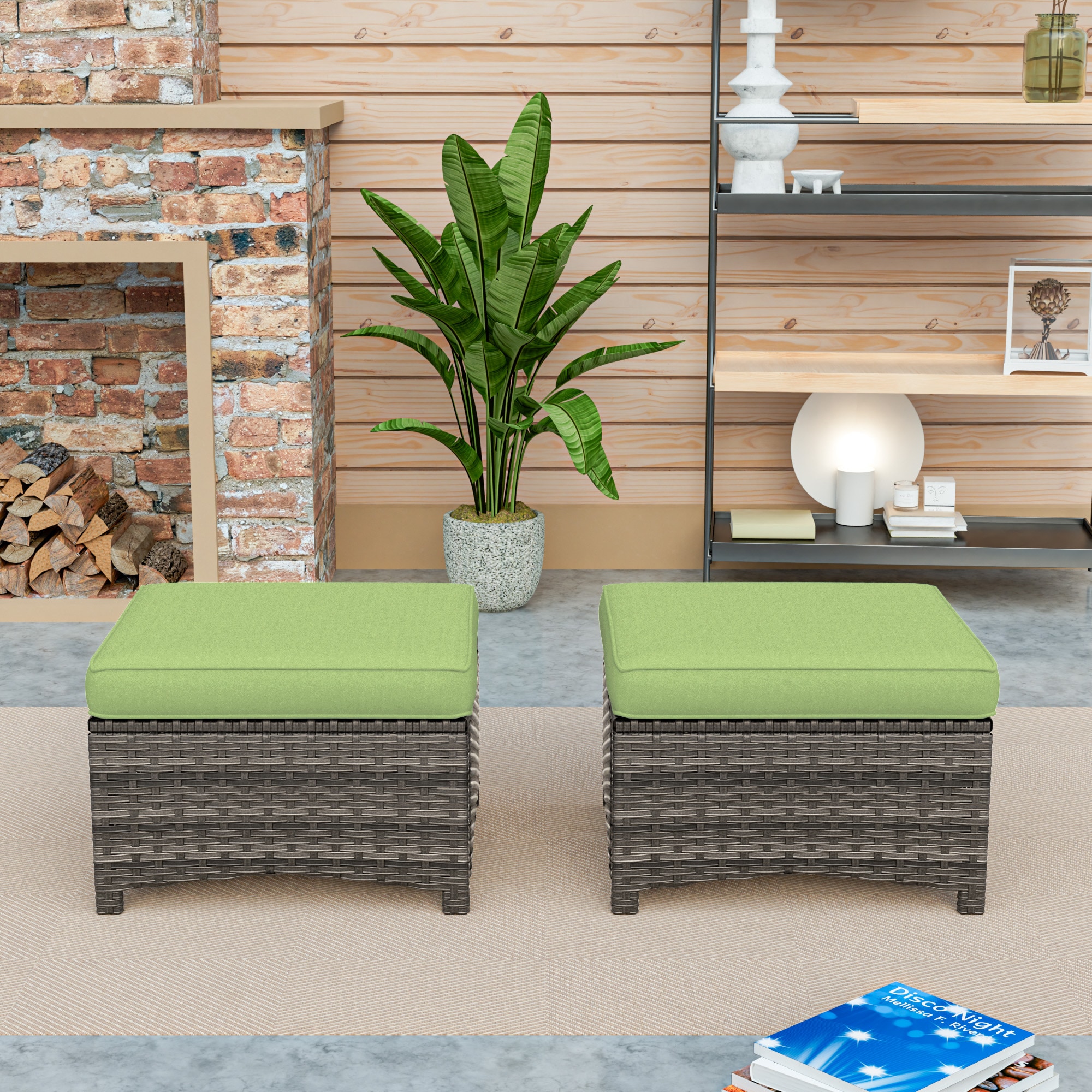 Gardenbee HGL-M74-GRN Wicker Furniture Brown Wicker Ottoman