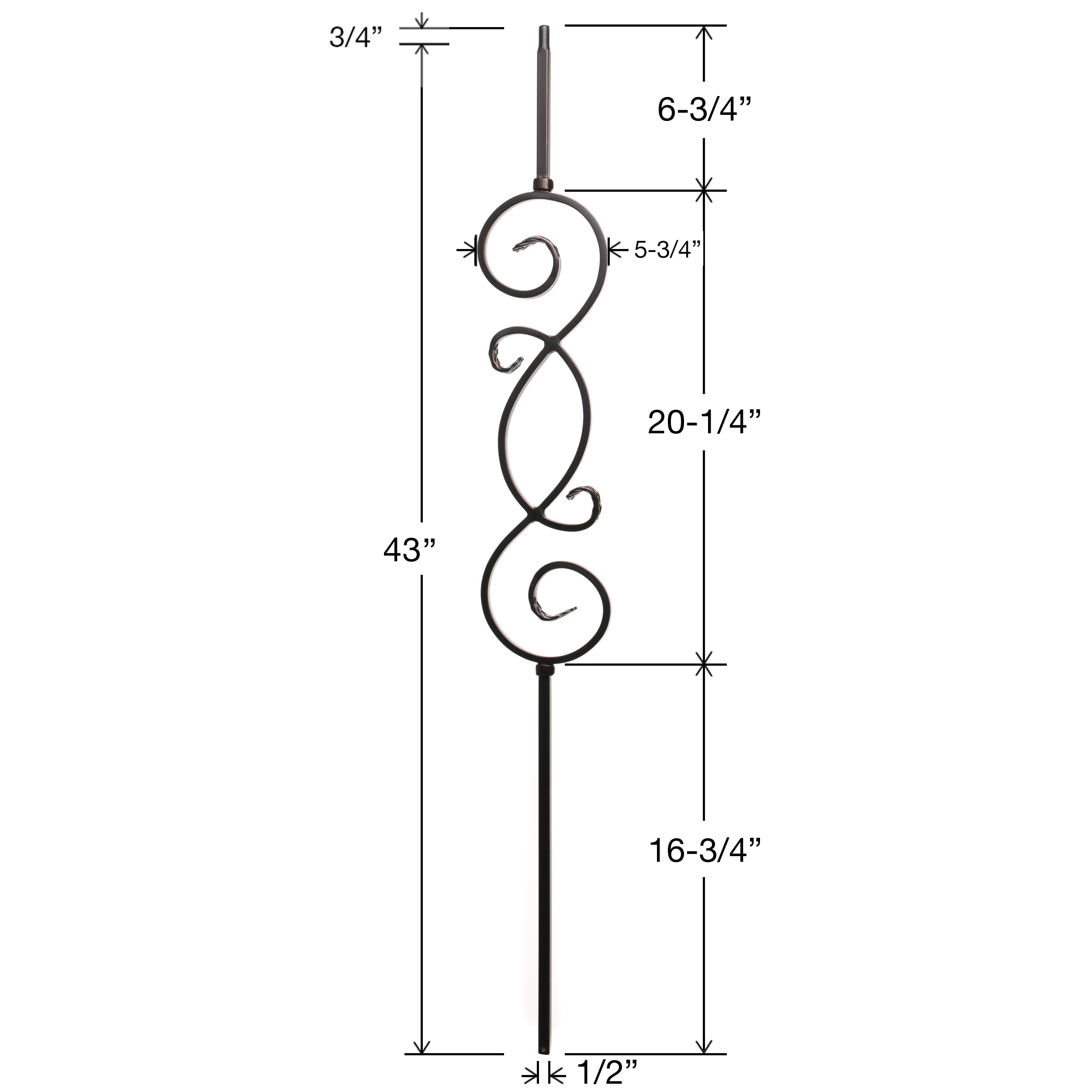 RELIABILT 43-in x 0.5-in Rubbed Copper Wrought Iron Scroll Stair ...