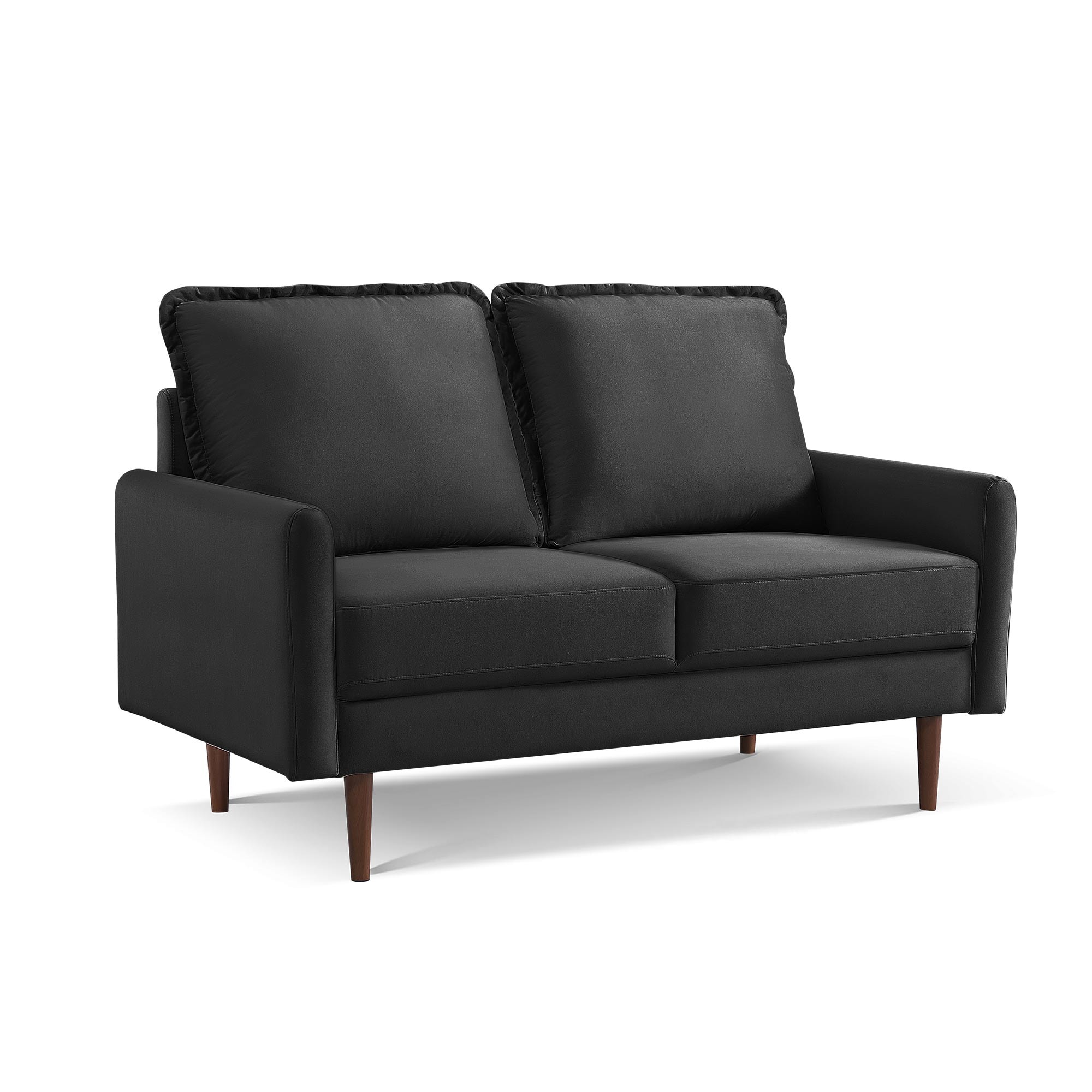 57-Inch Black Velvet Loveseat with Wood Legs